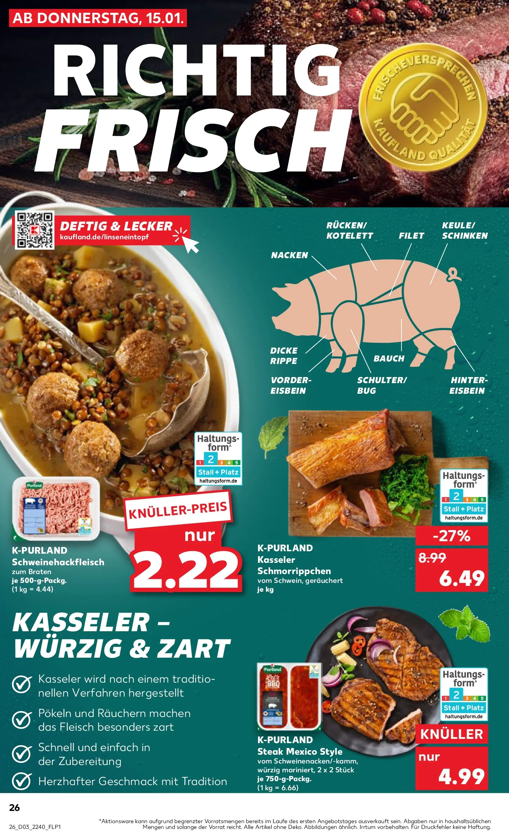 Prospekt Kaufland ab 15.01.2026 » Angebote Online zum Blättern | Seite: 26 | Produkte: Schinken, Steak, Fleisch