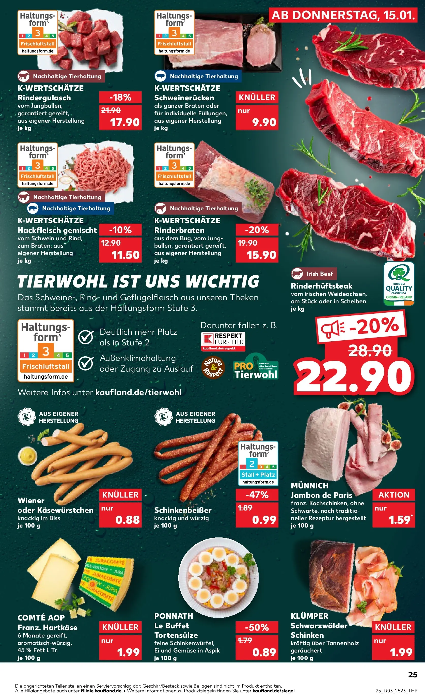 Prospekt Kaufland ab 15.01.2026 » Angebote Online zum Blättern | Seite: 25 | Produkte: Rinderbraten, Rindergulasch, Schinken, Hackfleisch