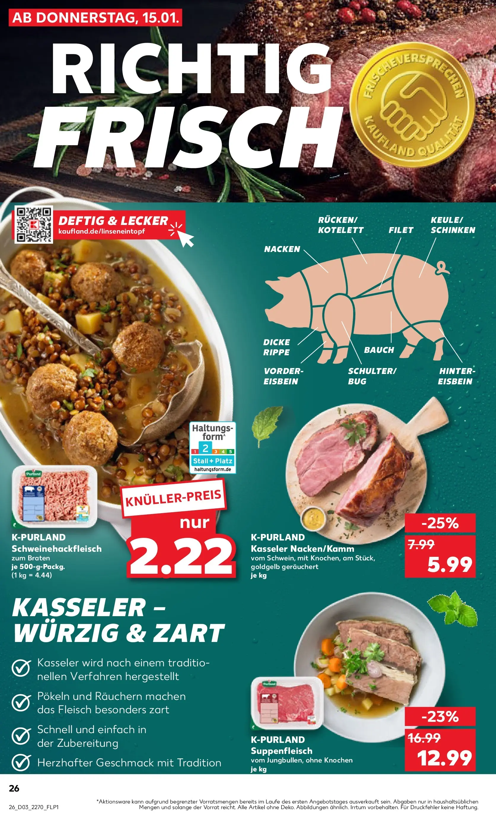 Prospekt Kaufland ab 15.01.2026 » Angebote Online zum Blättern | Seite: 26 | Produkte: Suppenfleisch, Schinken, Fleisch