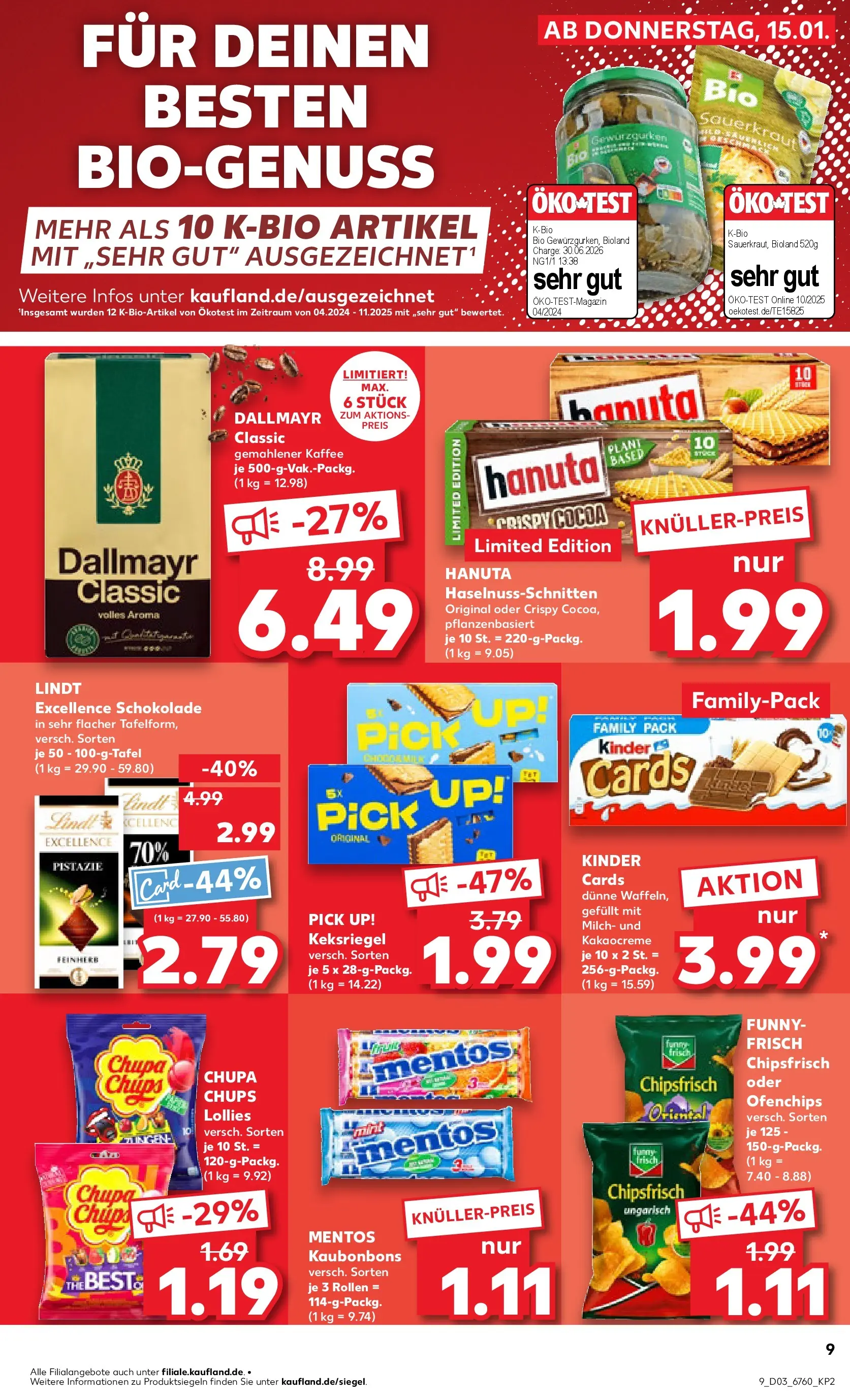 Prospekt Kaufland ab 15.01.2026 » Angebote Online zum Blättern | Seite: 9 | Produkte: Kaffee, Funny frisch, Dallmayr, Lindt