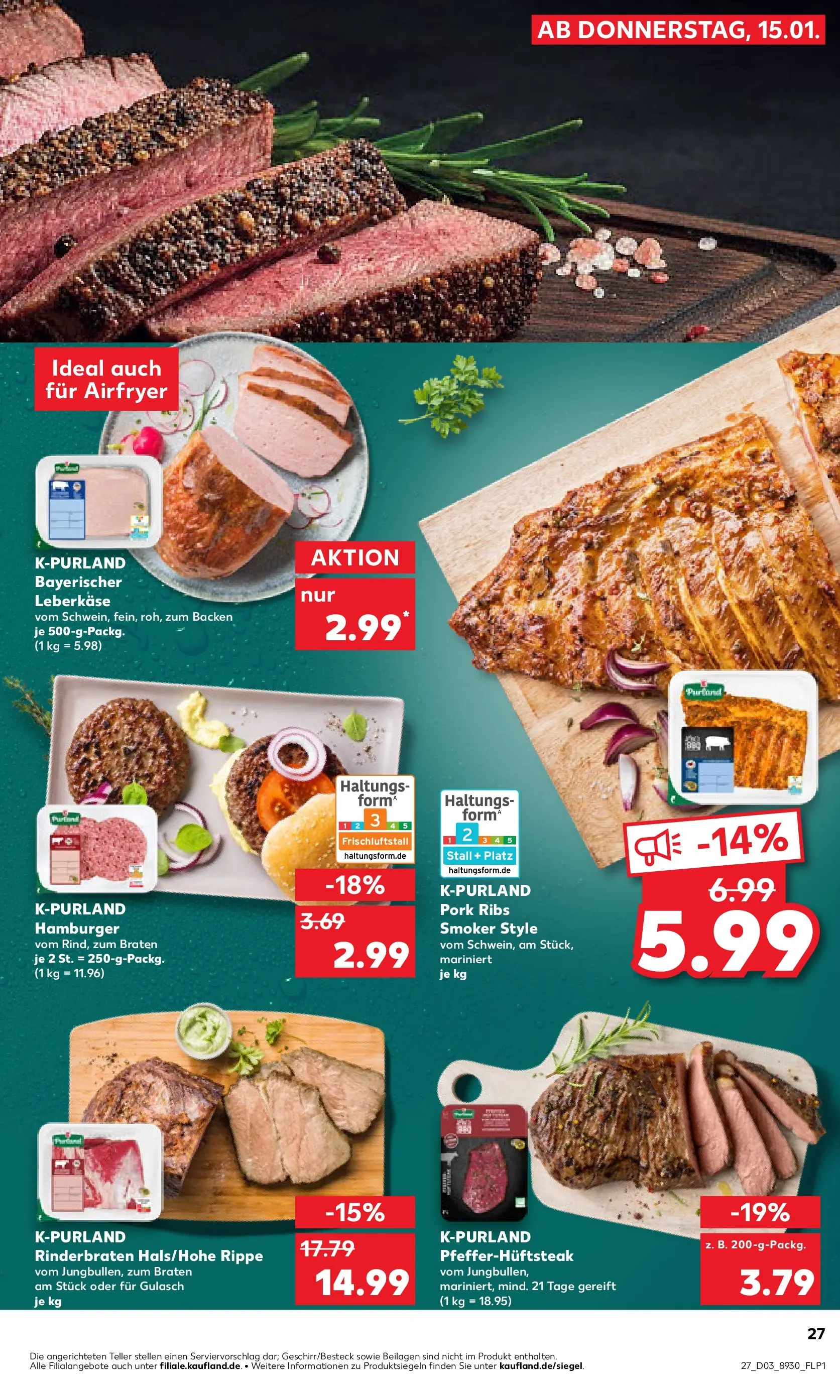 Prospekt Kaufland ab 15.01.2026 » Angebote Online zum Blättern | Seite: 27 | Produkte: Rinderbraten, Gulasch, Steak, Leberkase
