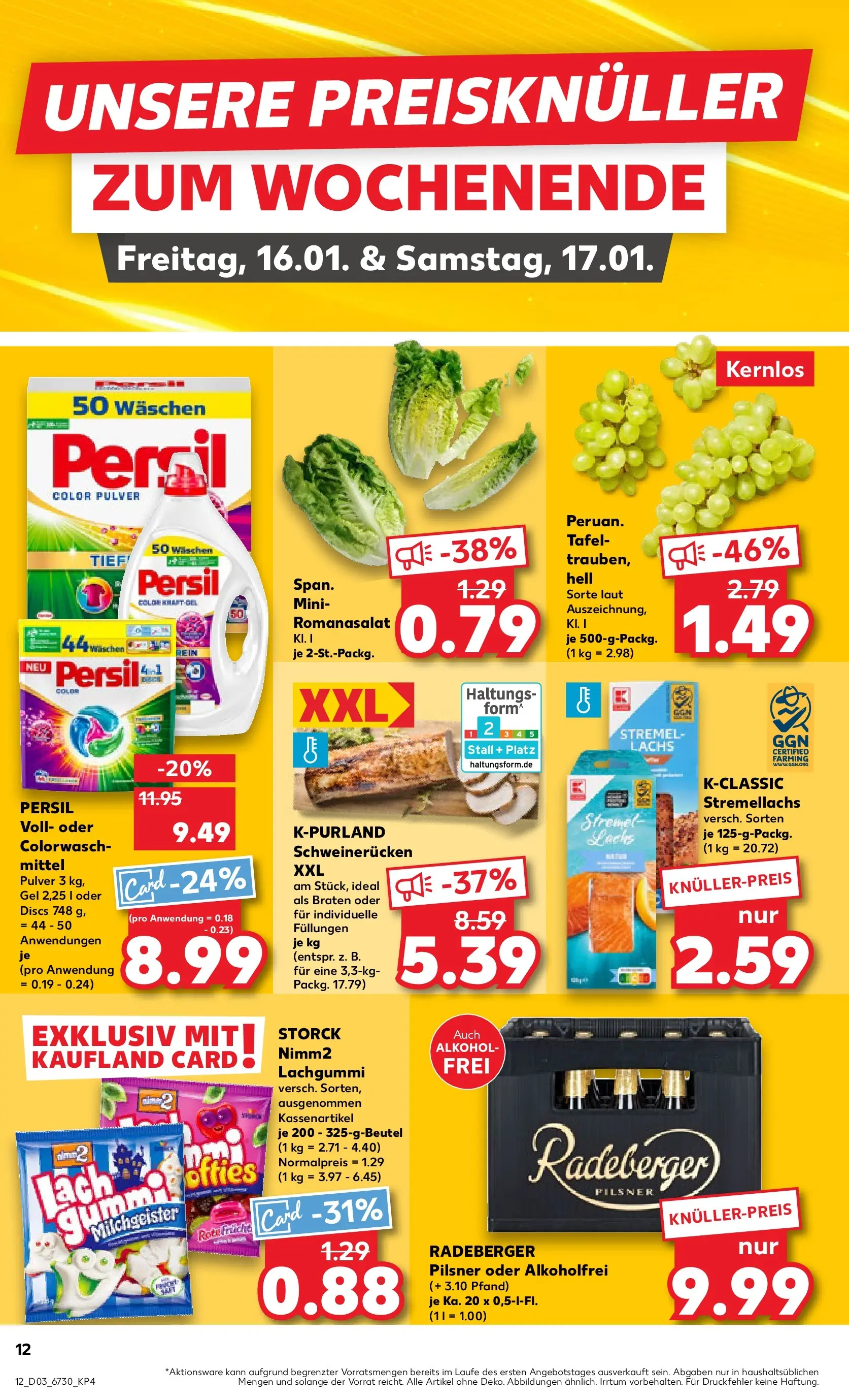 Prospekt Kaufland ab 15.01.2026 » Angebote Online zum Blättern | Seite: 12 | Produkte: Lachs, Schweinerucken, Radeberger pilsner, Persil