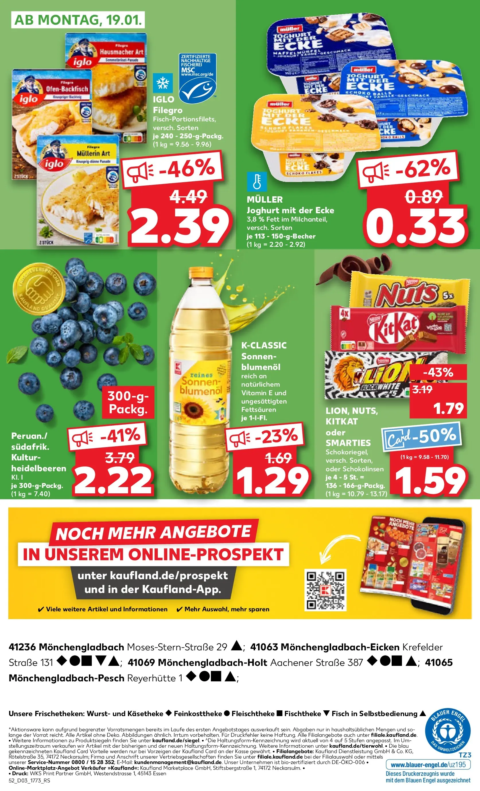 Prospekt Kaufland ab 15.01.2026 » Angebote Online zum Blättern | Seite: 52 | Produkte: Joghurt, Iglo, Heidelbeeren, Fisch
