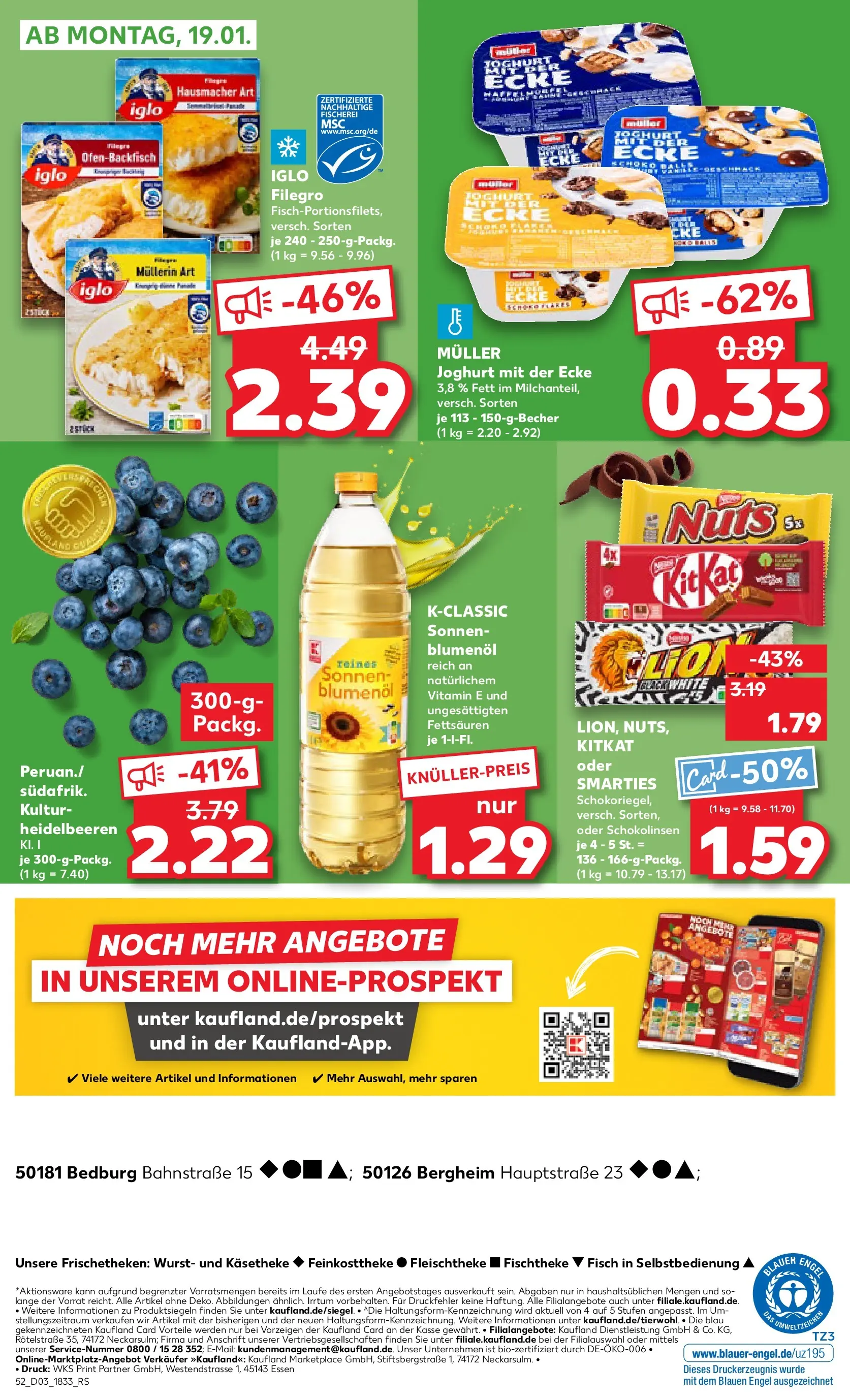 Prospekt Kaufland ab 15.01.2026 » Angebote Online zum Blättern | Seite: 52 | Produkte: Joghurt, Iglo, Smarties, Heidelbeeren