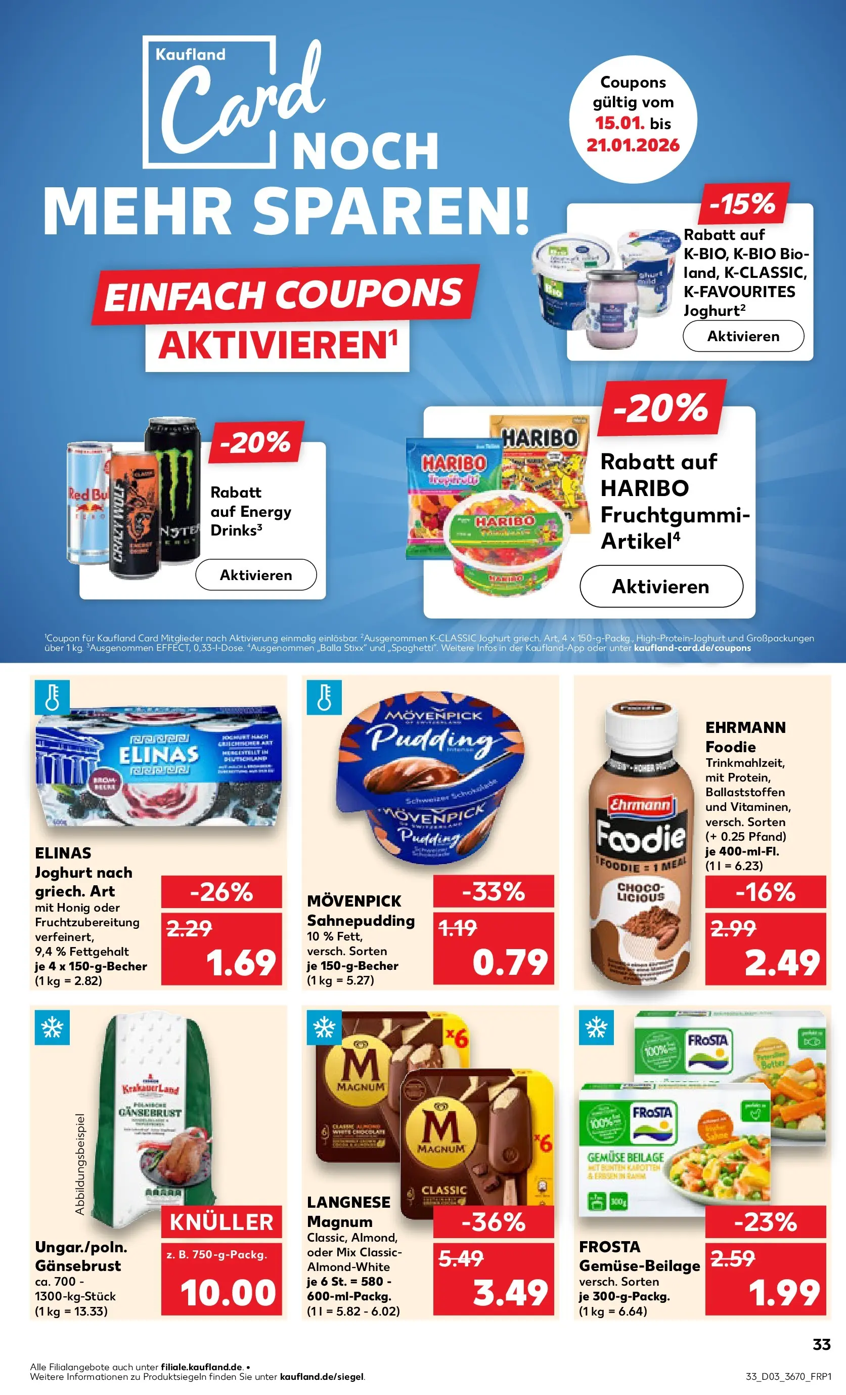 Prospekt Kaufland ab 15.01.2026 » Angebote Online zum Blättern | Seite: 33 | Produkte: Langnese, Joghurt, Pudding, Frosta