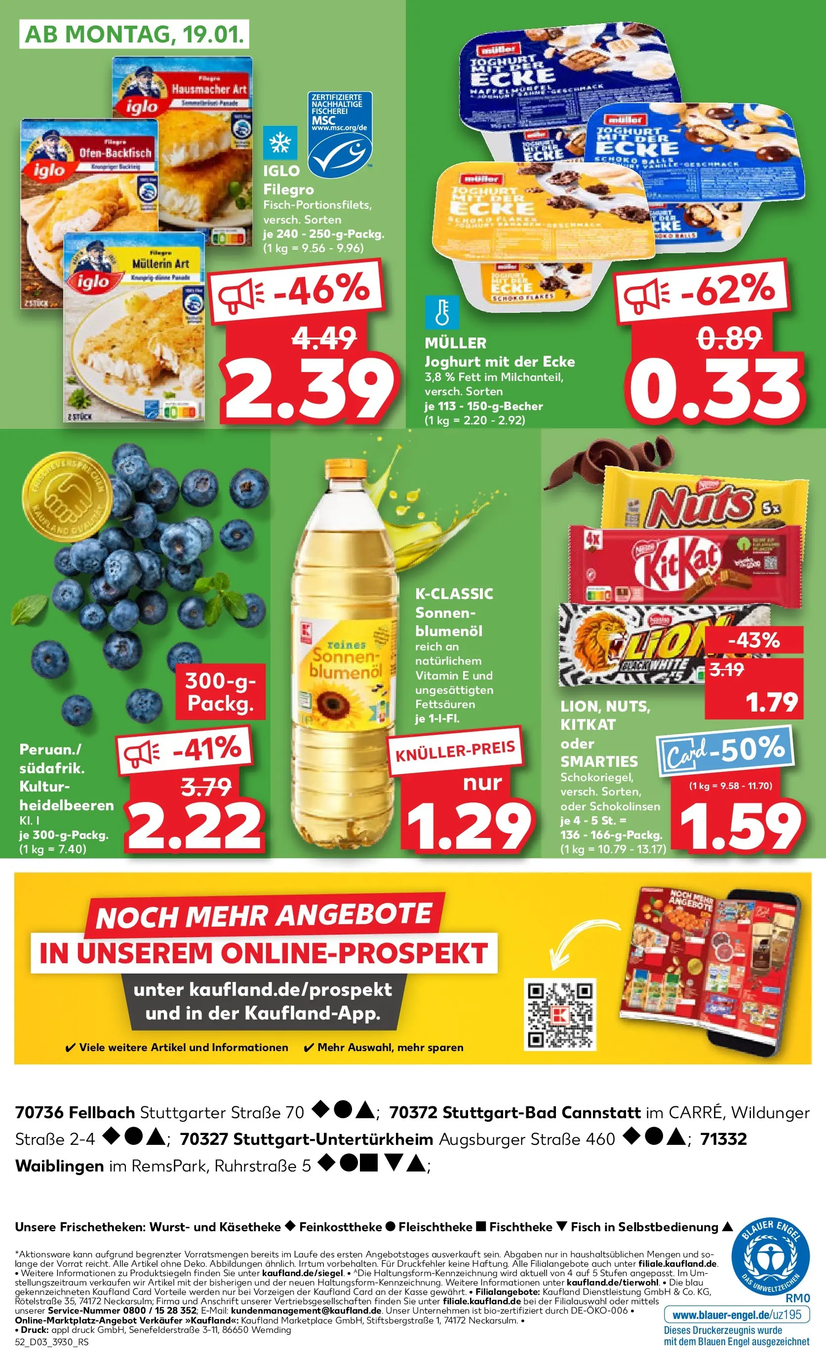 Prospekt Kaufland ab 15.01.2026 » Angebote Online zum Blättern | Seite: 52 | Produkte: Joghurt, Iglo, Heidelbeeren, Wurst