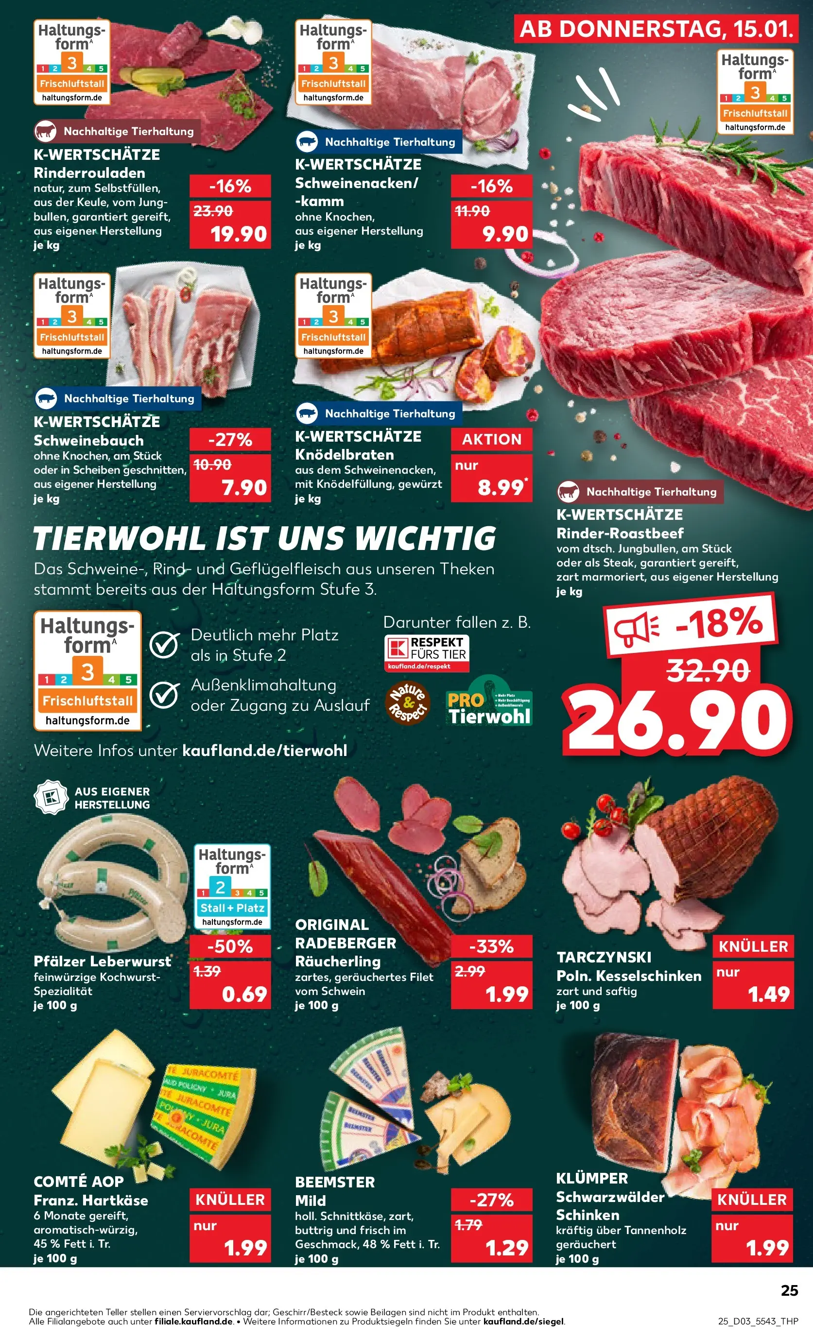 Prospekt Kaufland ab 15.01.2026 » Angebote Online zum Blättern | Seite: 25 | Produkte: Rinderrouladen, Jura, Schweinebauch, Schinken