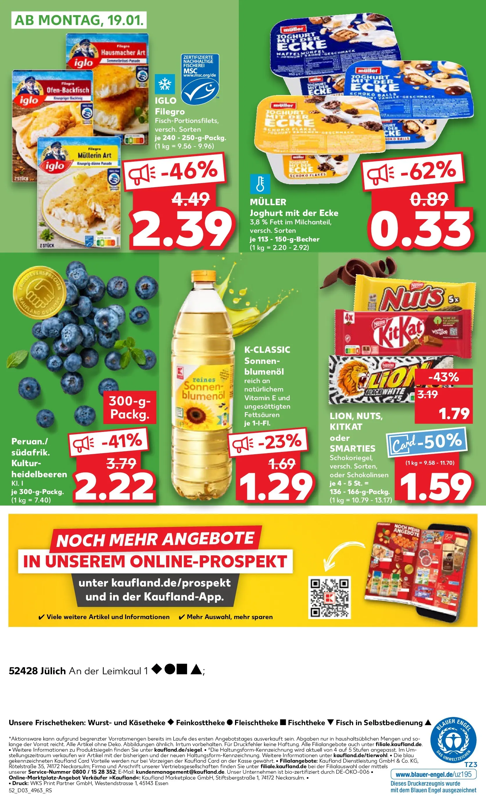 Prospekt Kaufland ab 15.01.2026 » Angebote Online zum Blättern | Seite: 52 | Produkte: Joghurt, Sonnenblumenol, Smarties, Heidelbeeren