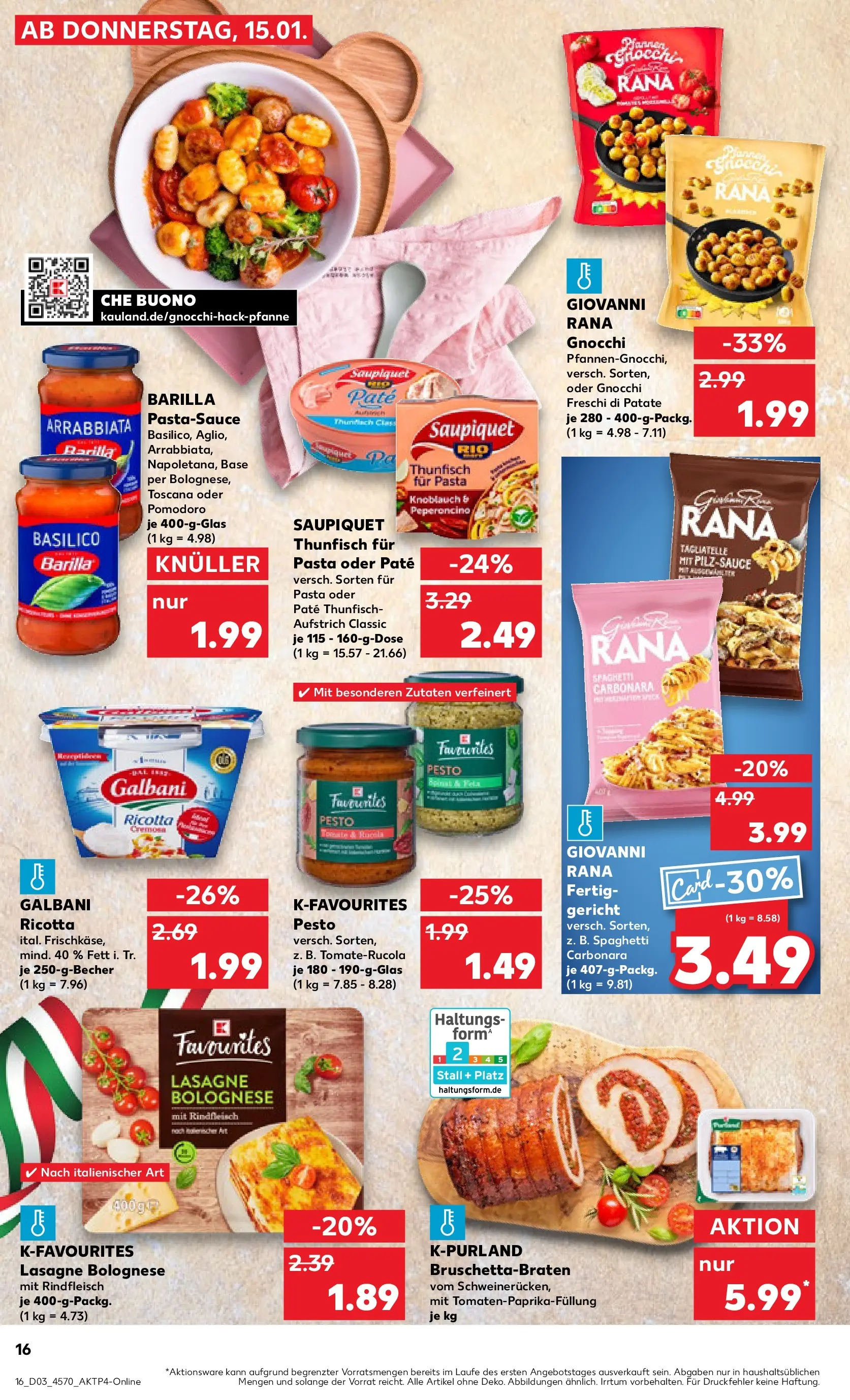 Prospekt Kaufland ab 15.01.2026 » Angebote Online zum Blättern | Seite: 16 | Produkte: Barilla, Thunfisch, Knoblauch, Pasta