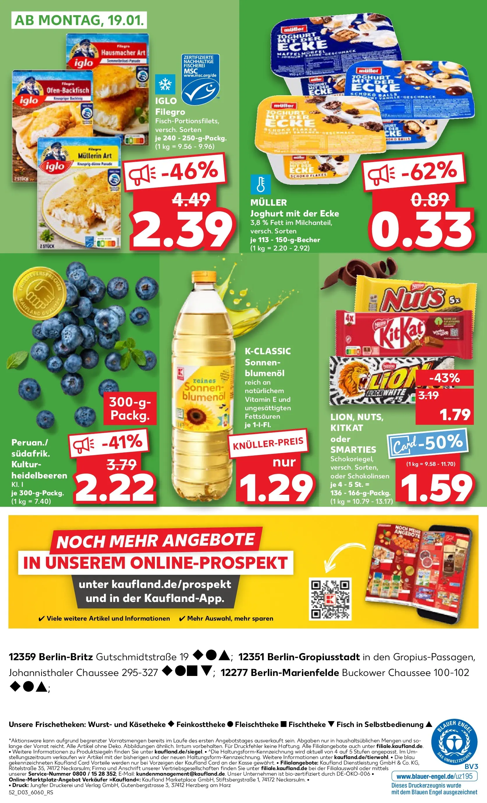Prospekt Kaufland ab 15.01.2026 » Angebote Online zum Blättern | Seite: 52 | Produkte: Iglo, Smarties, Heidelbeeren, Wurst