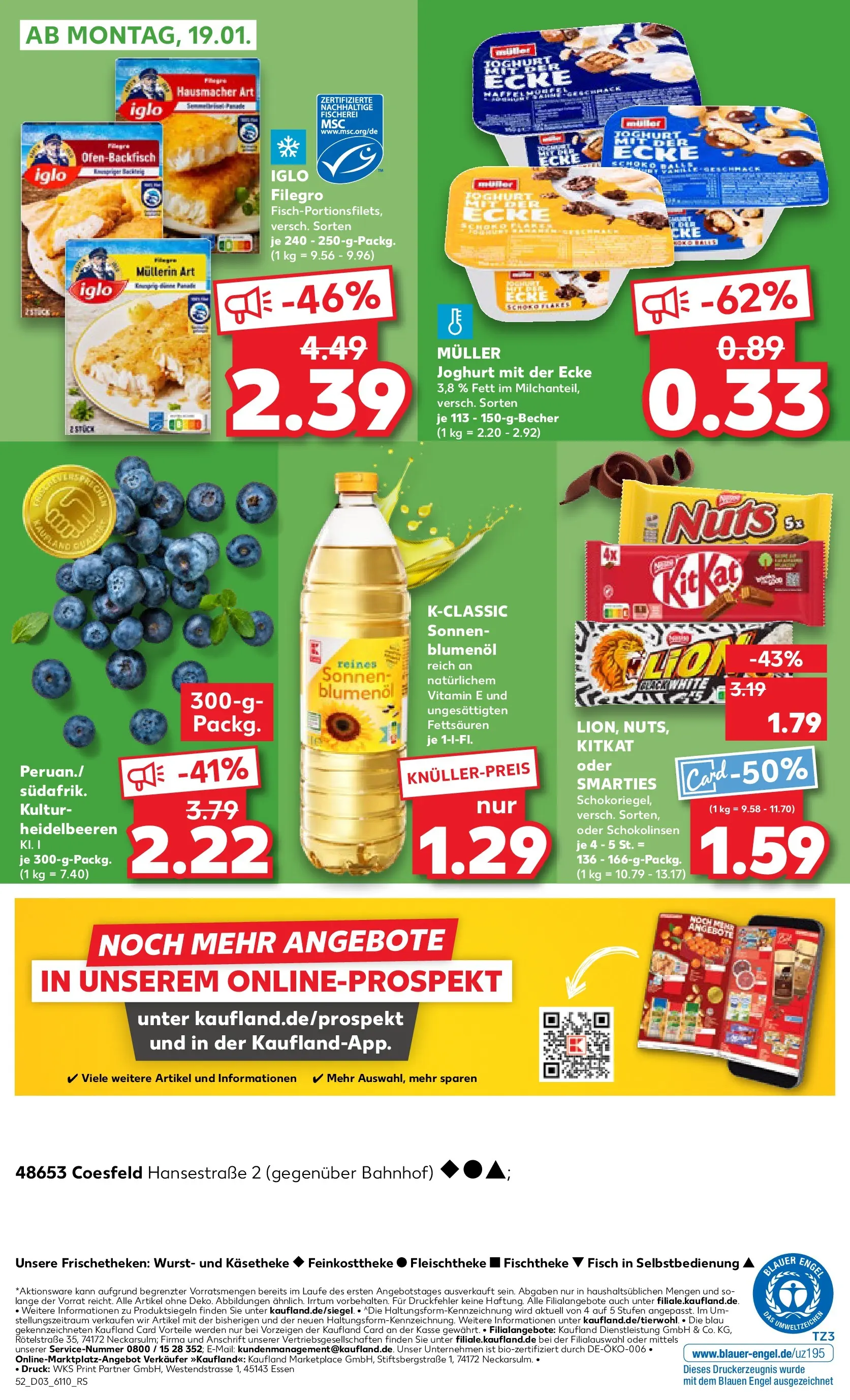 Prospekt Kaufland ab 15.01.2026 » Angebote Online zum Blättern | Seite: 52 | Produkte: Iglo, Smarties, Heidelbeeren, Wurst
