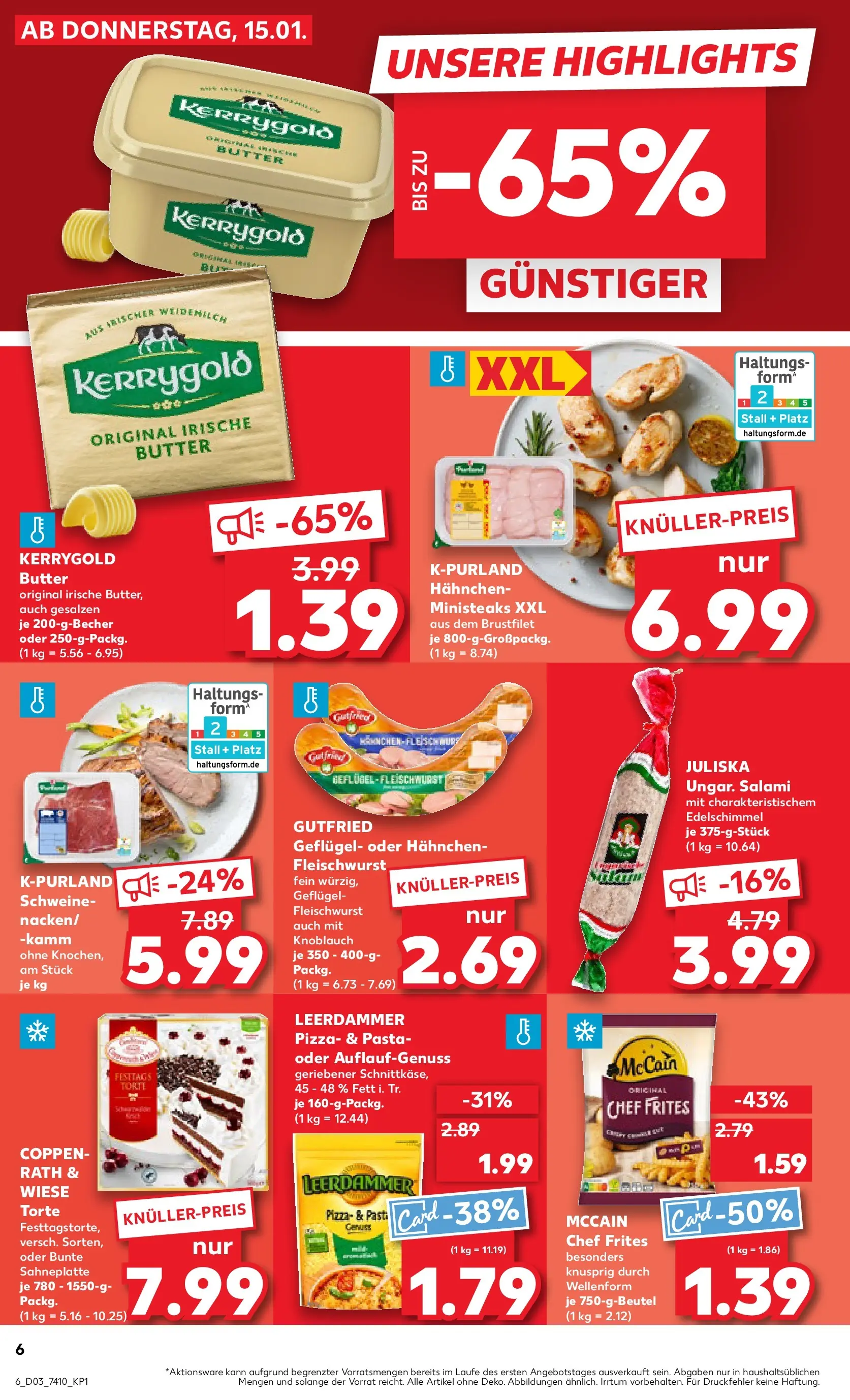 Prospekt Kaufland ab 15.01.2026 » Angebote Online zum Blättern | Seite: 6 | Produkte: Hahnchen, Pasta, Salami, Kerrygold butter