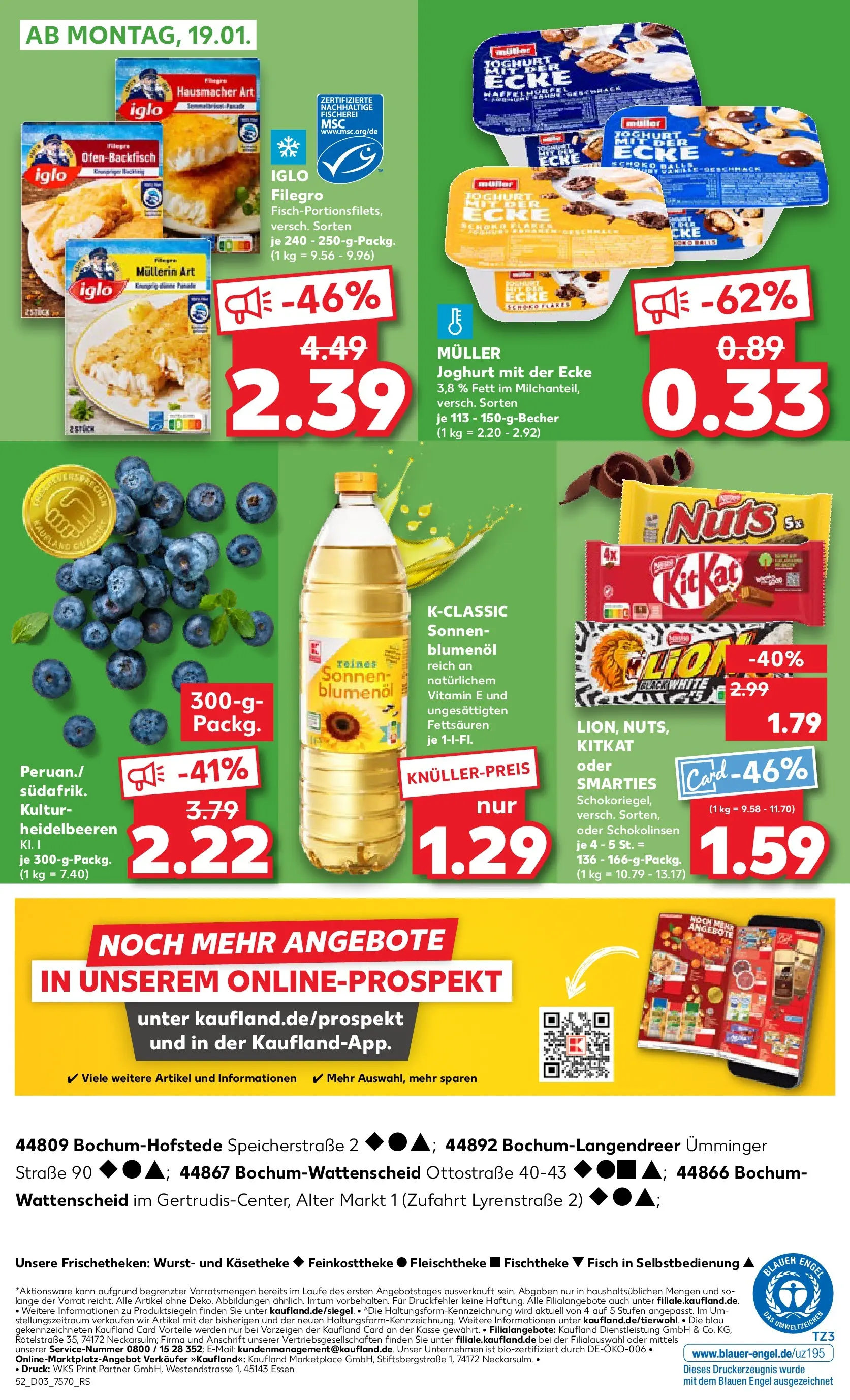 Prospekt Kaufland ab 15.01.2026 » Angebote Online zum Blättern | Seite: 52 | Produkte: Sonnenblumenol, Iglo, Smarties, Heidelbeeren