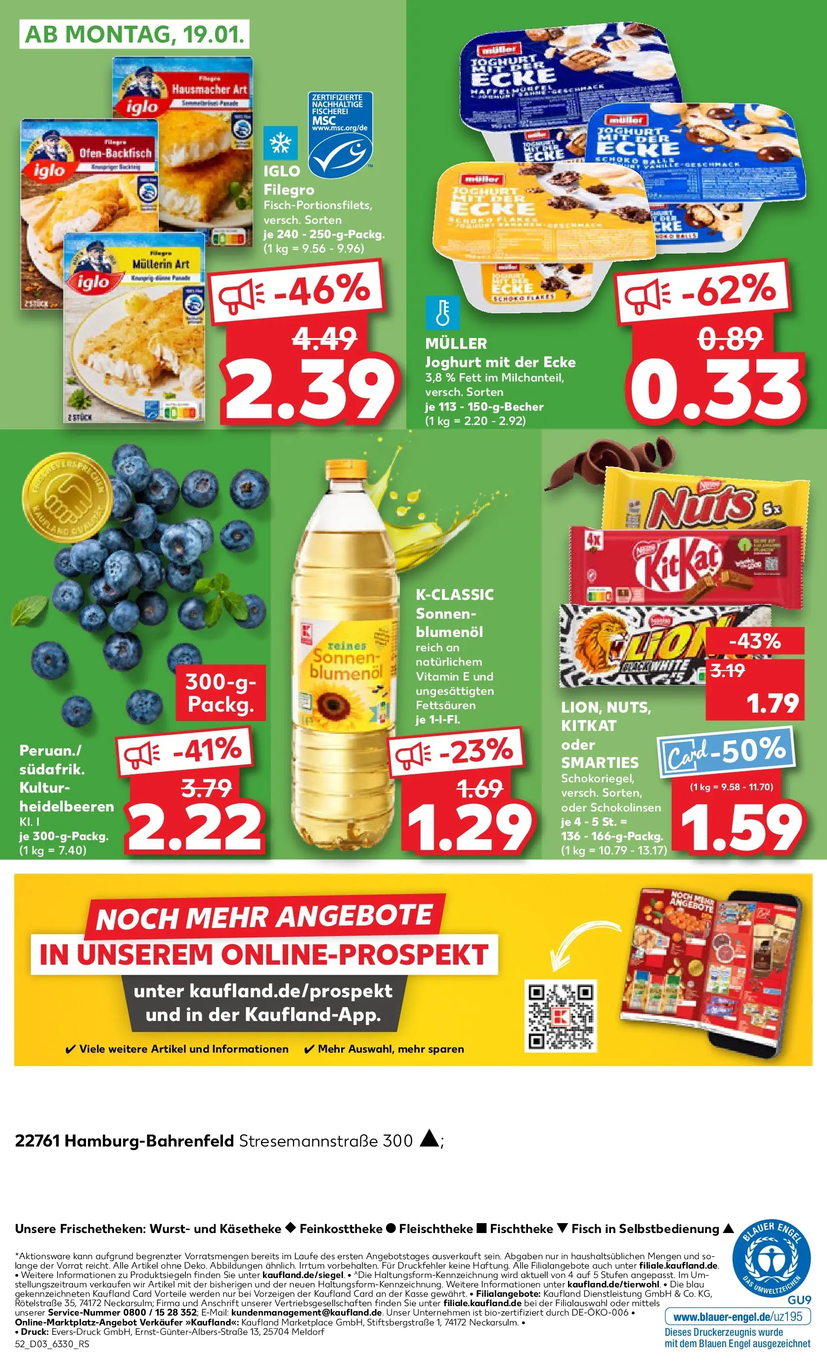 Prospekt Kaufland ab 15.01.2026 » Angebote Online zum Blättern | Seite: 52 | Produkte: Joghurt, Iglo, Smarties, Heidelbeeren