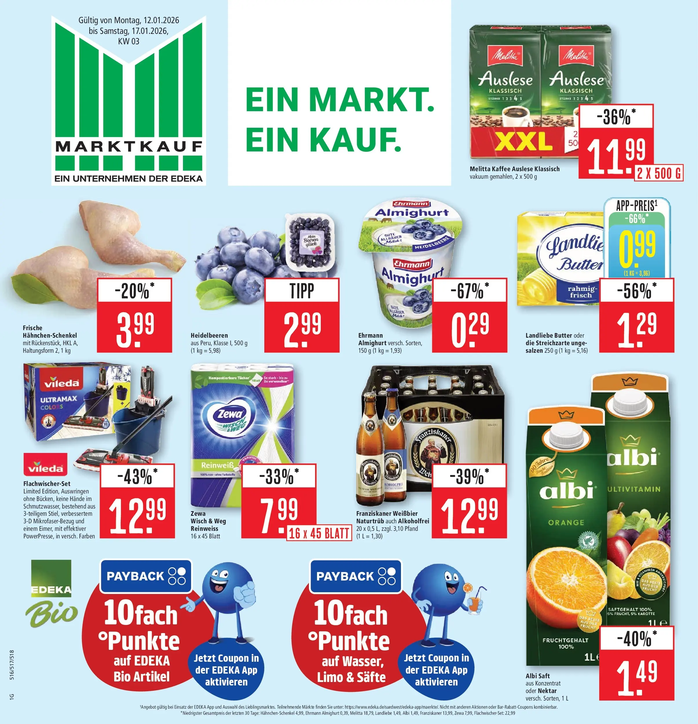 Marktkauf - Marktkauf: Wochenangebote (ab 11.01.2026) » Angebote online | Seite: 1 | Produkte: Ehrmann almighurt, Hahnchenschenkel, Weißbier, Saft