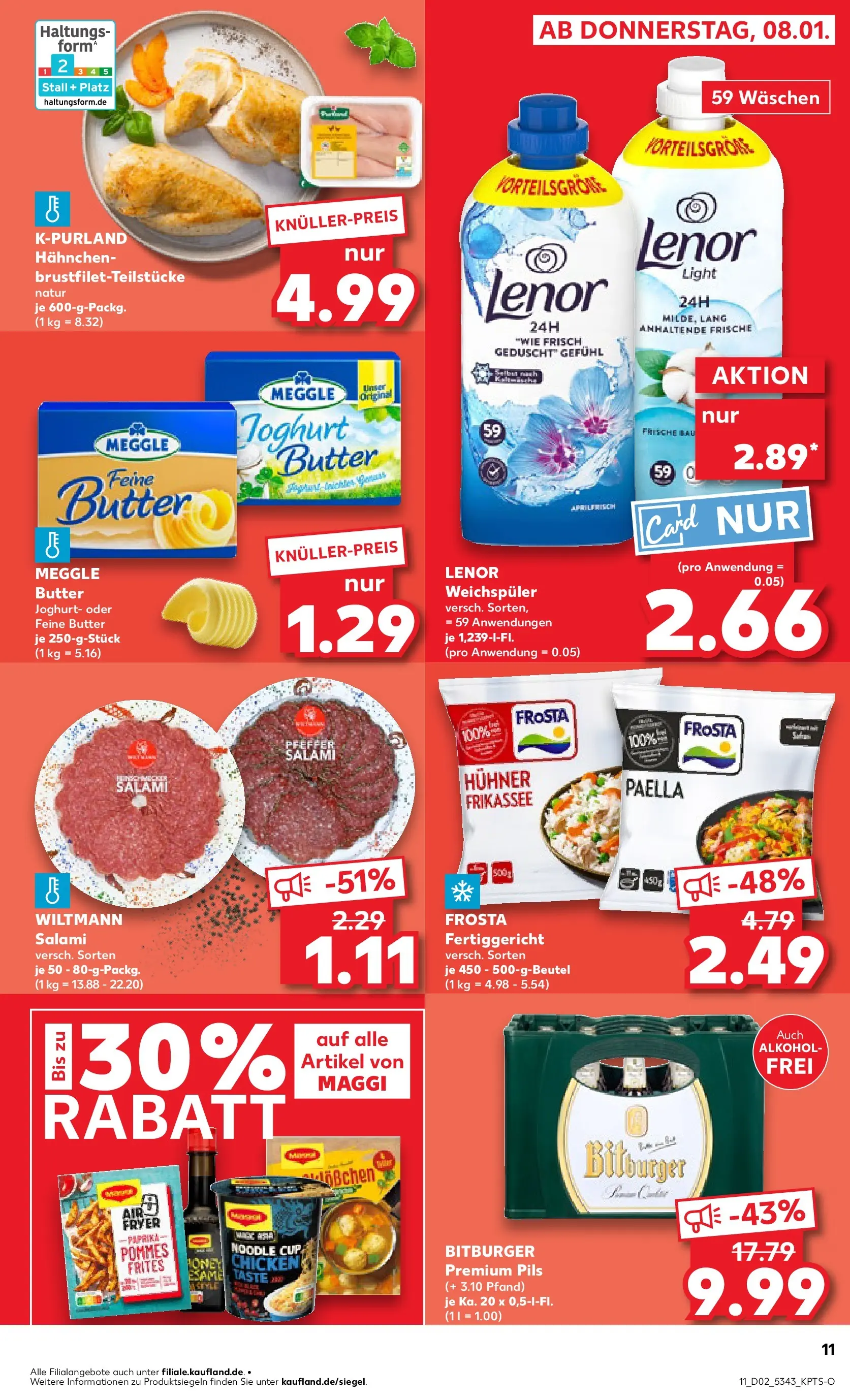 Prospekt Kaufland ab 11.01.2026 » Angebote Online zum Blättern | Seite: 11 | Produkte: Hahnchen, Butter, Pommes, Salami