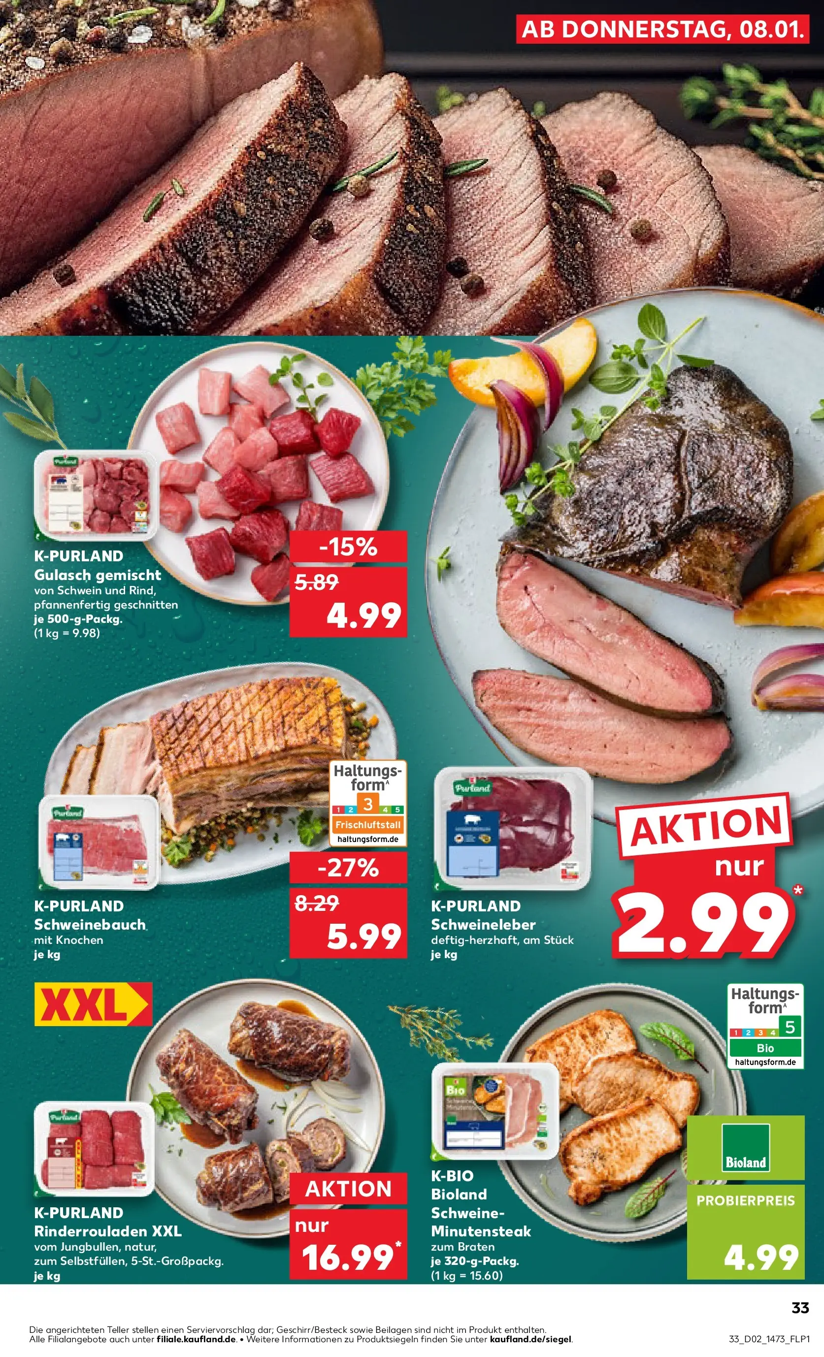 Prospekt Kaufland ab 11.01.2026 » Angebote Online zum Blättern | Seite: 33 | Produkte: Rinderrouladen, Schweinebauch, Gulasch, Steak