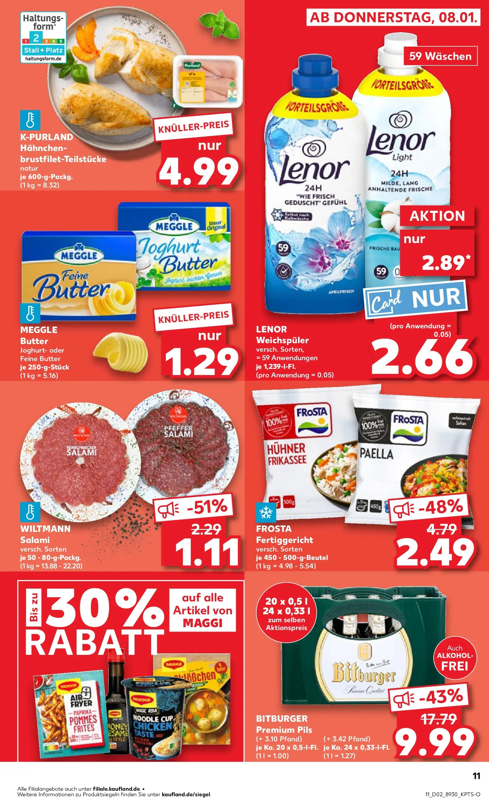 Prospekt Kaufland ab 11.01.2026 » Angebote Online zum Blättern | Seite: 11 | Produkte: Bitburger, Hahnchen, Butter, Salami