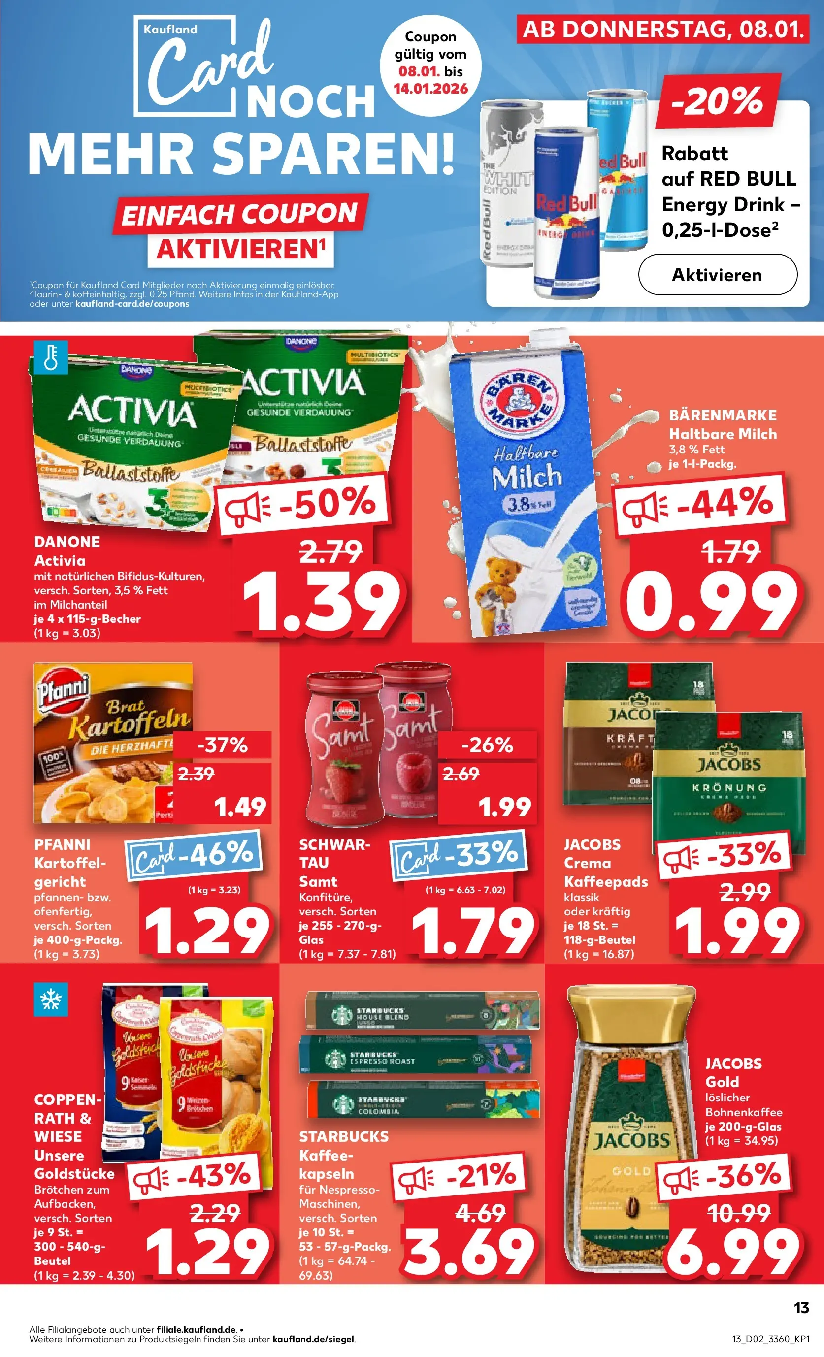 Prospekt Kaufland ab 11.01.2026 » Angebote Online zum Blättern | Seite: 13 | Produkte: Kaffeepads, Milch, Kaffee, Starbucks