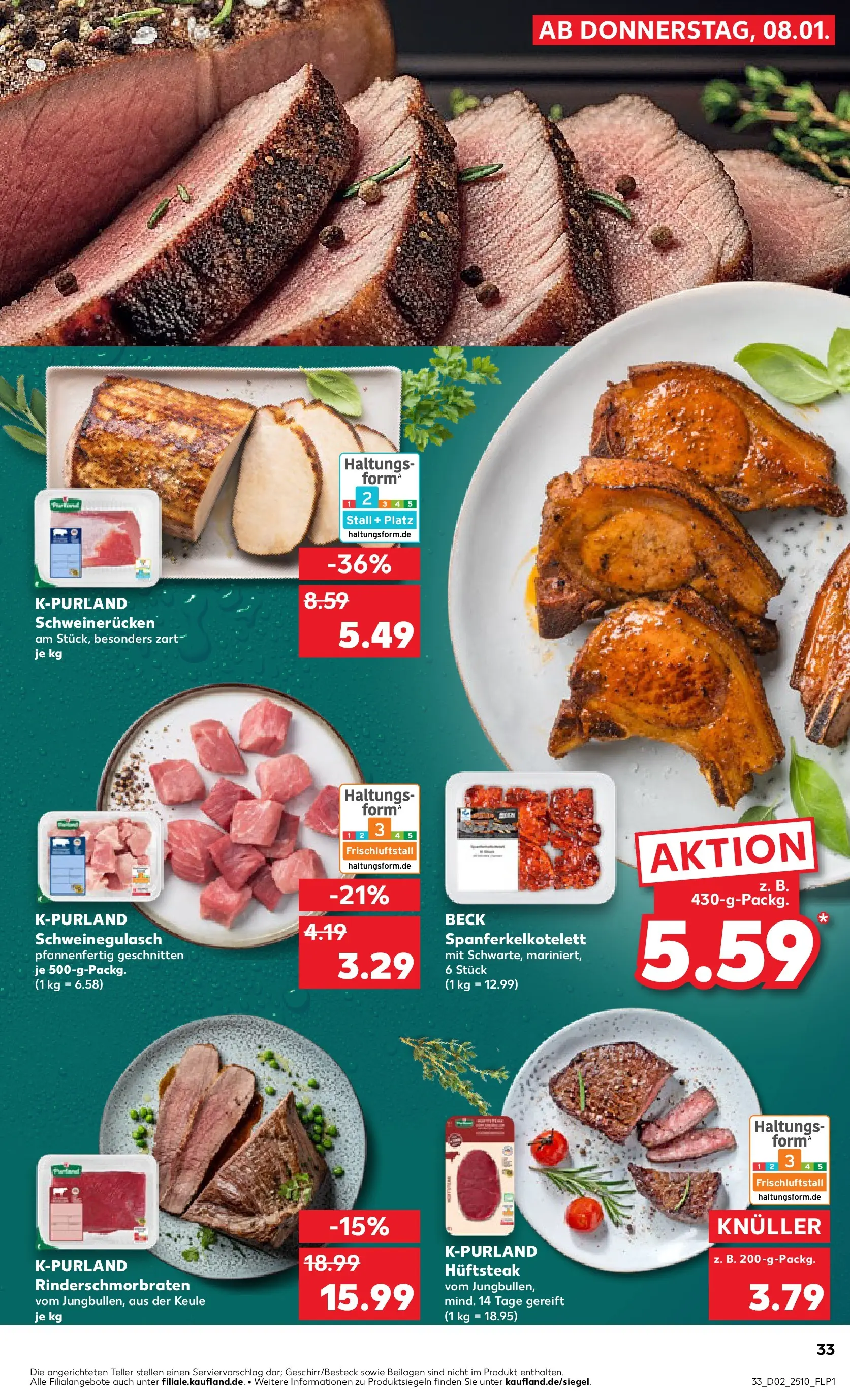 Prospekt Kaufland ab 11.01.2026 » Angebote Online zum Blättern | Seite: 33 | Produkte: Schweinegulasch, Schweinerucken, Steak