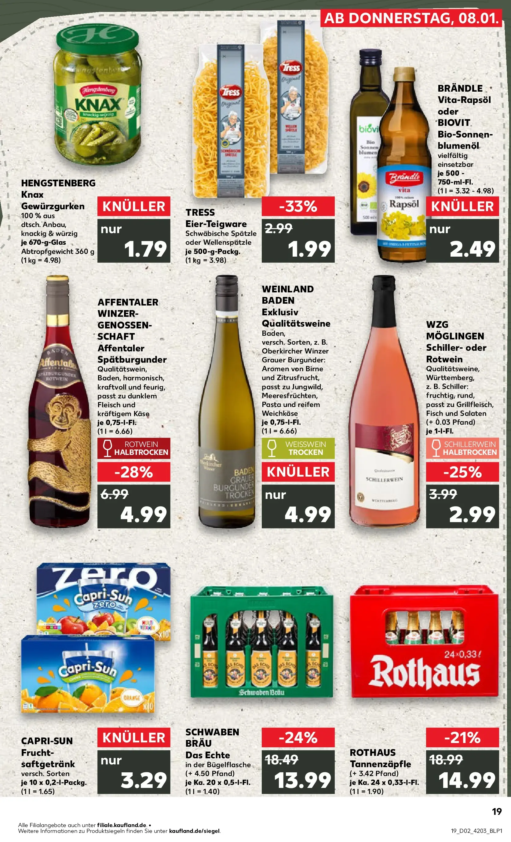 Prospekt Kaufland ab 11.01.2026 » Angebote und Werbung Online | Seite: 19 | Produkte: Rapsöl, Weißwein, Rotwein, Pasta Prospekt Kaufland ab 11.01.2026 » Angebote Online zum Blättern | Seite: 19 | Produkte: Rapsöl, Weißwein, Rotwein, Pasta