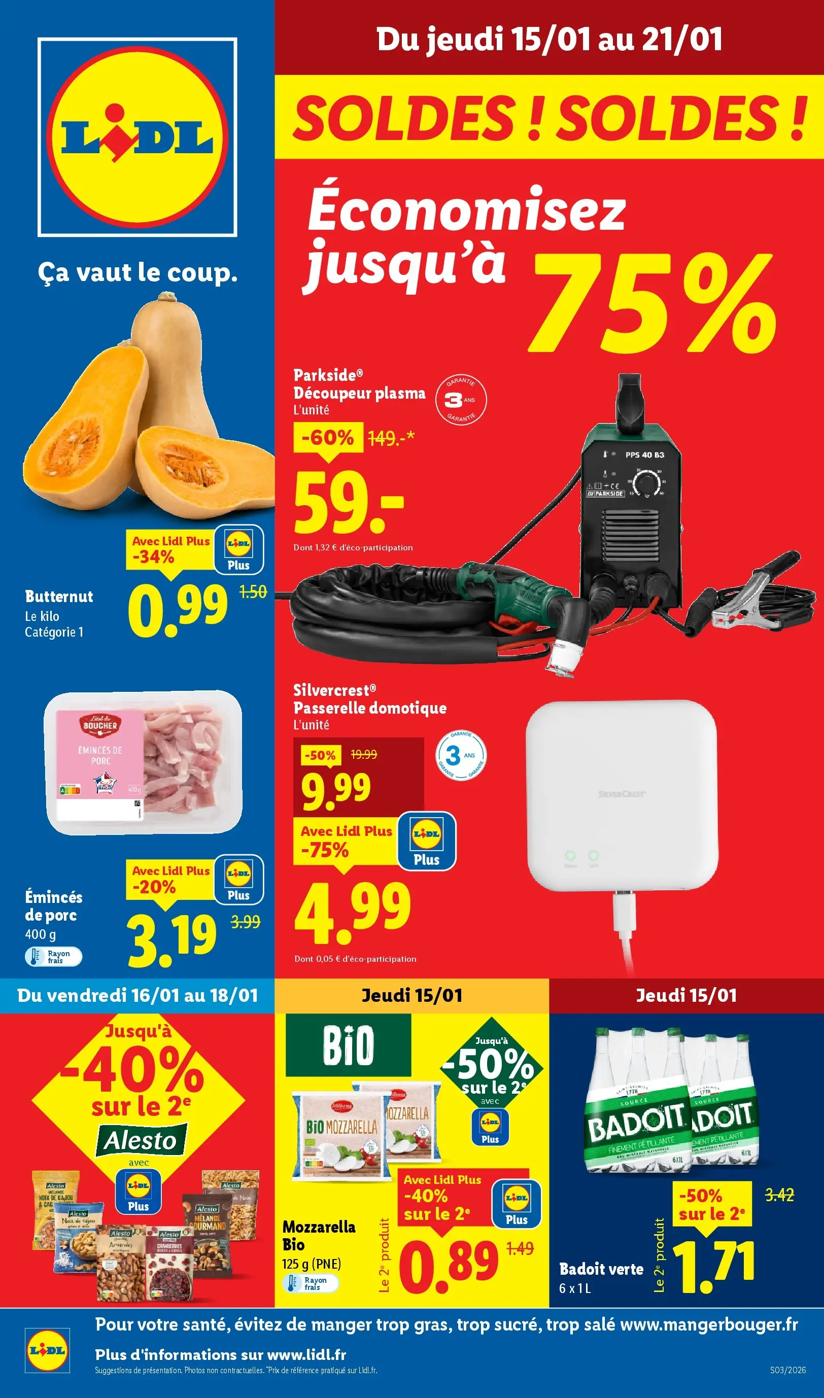 Catalogue LIDL du 14/01/2026 | Promo prospectus en ligne | Page: 1 | Produits: Mozzarella, Butternut, Porc, Noix