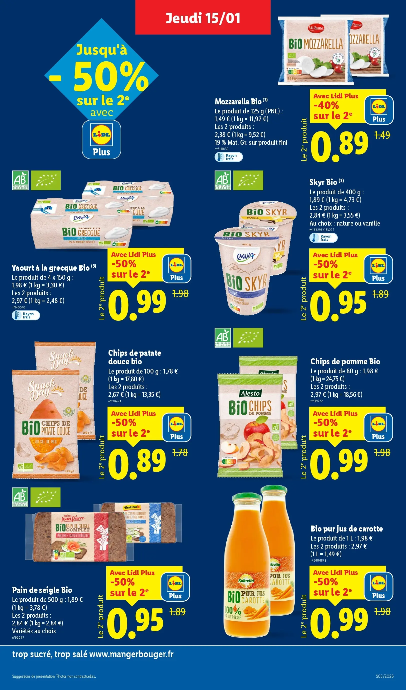 Catalogue LIDL du 14/01/2026 | Promo prospectus en ligne | Page: 23 | Produits: Pomme, Yaourt à La Grecque, Pain, Jus