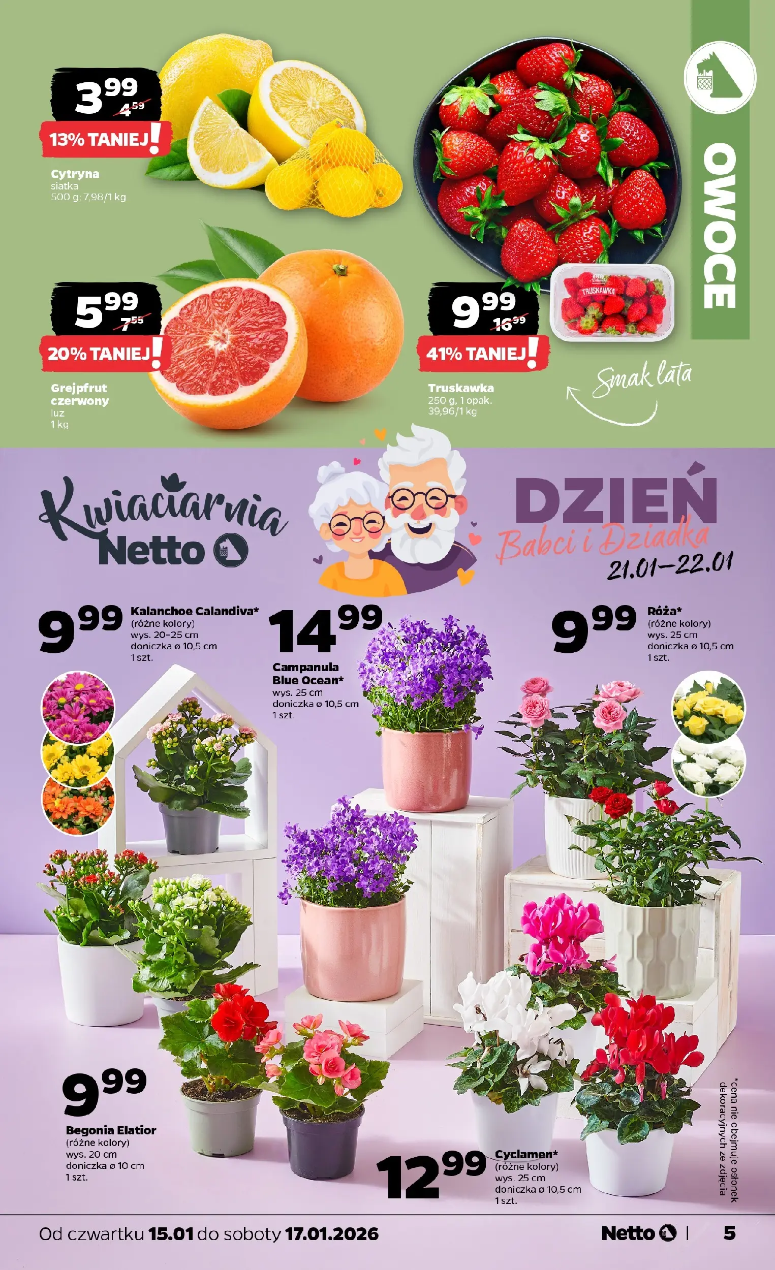 Netto gazetka - Spożywcza od 15.01.2026 - Aktualne promocje | Strona: 5 | Produkty: Cytryna, Siatka, Grejpfrut, Owoce