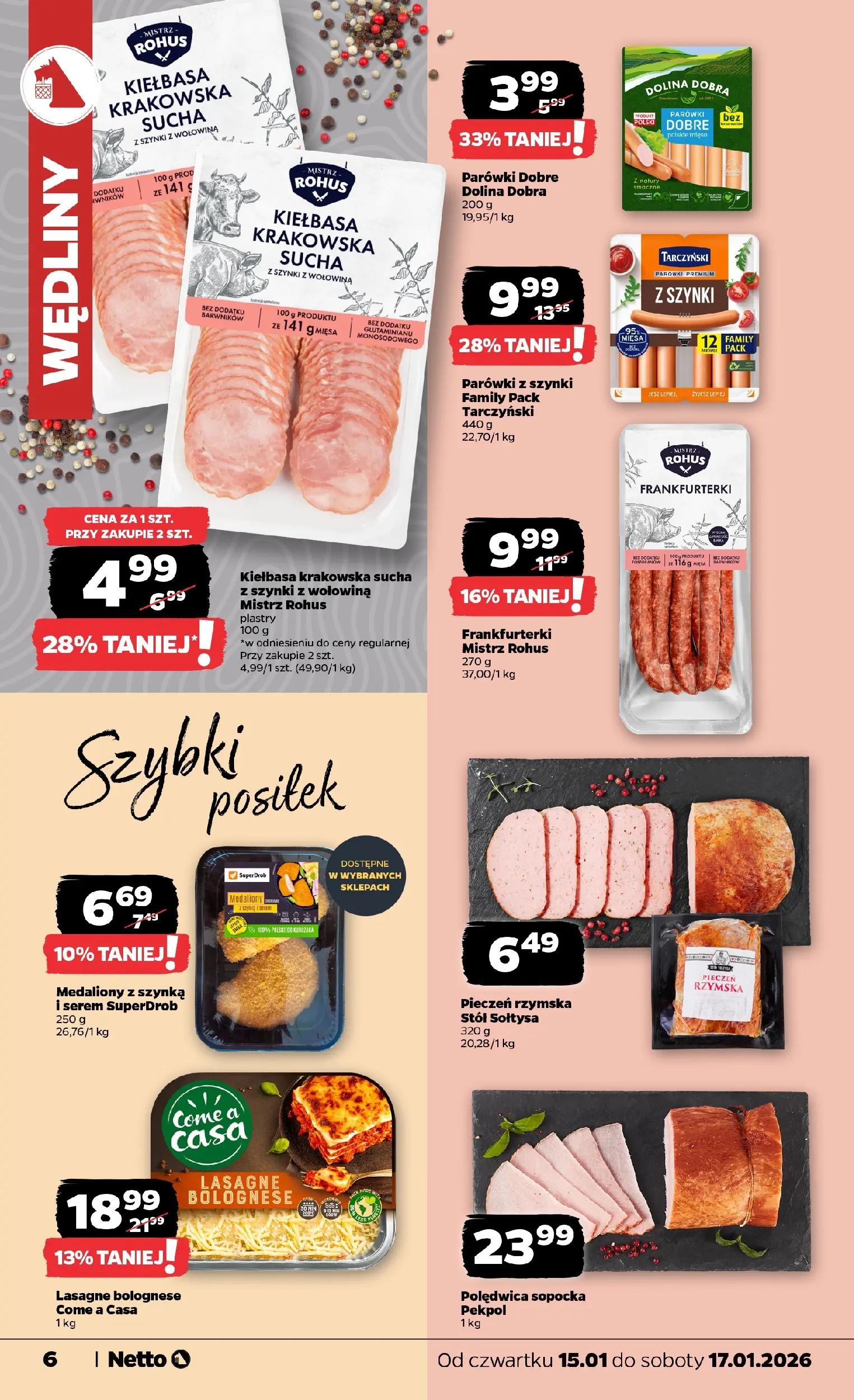 Netto gazetka - Spożywcza od 15.01.2026 - Aktualne promocje | Strona: 6 | Produkty: Parówki z szynki, Parówki, Wędliny, Wołowina