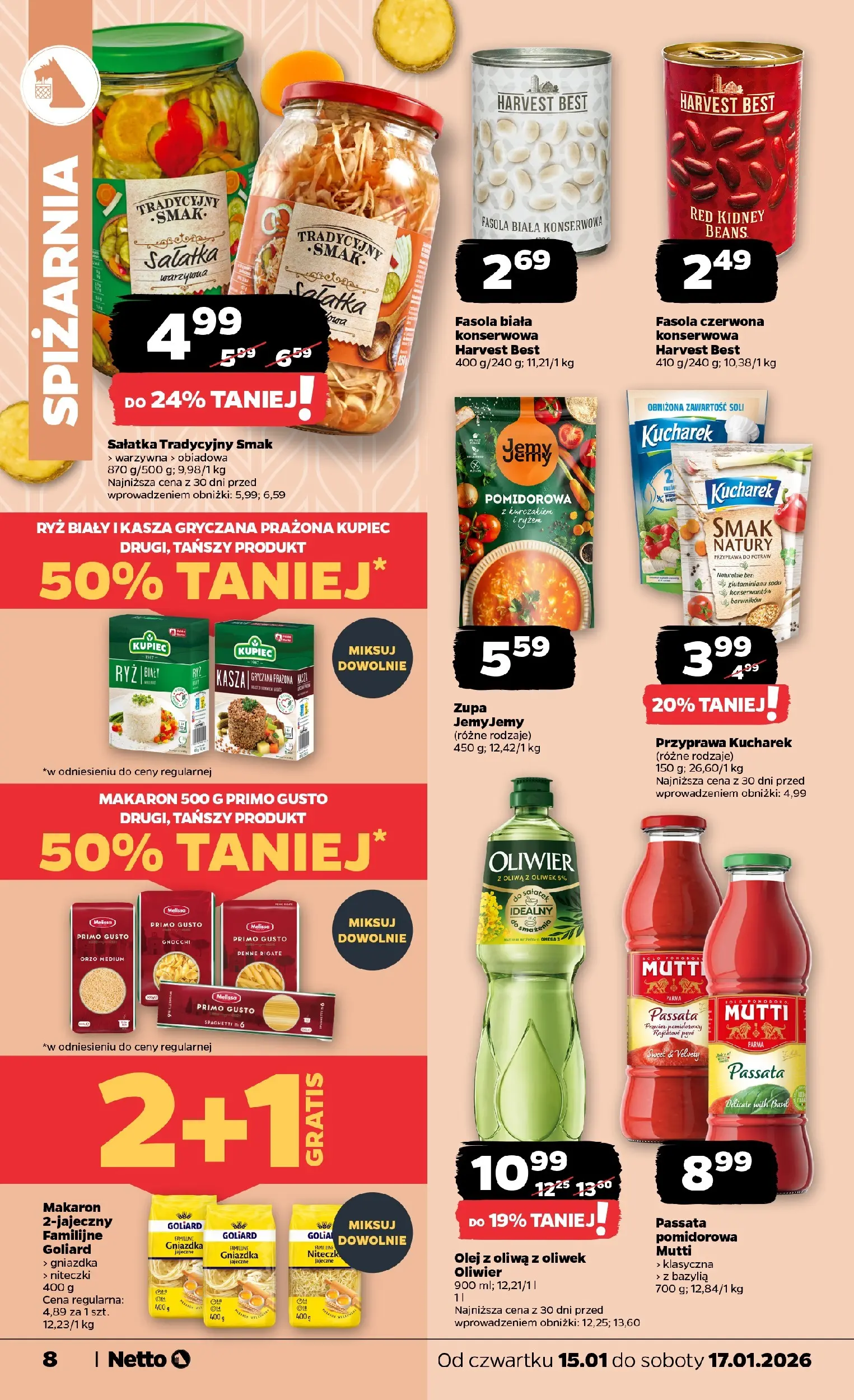 Netto gazetka - Spożywcza od 15.01.2026 - Aktualne promocje | Strona: 8 | Produkty: Oliwa z oliwek, Fasola biała, Fasola czerwona, Ryż