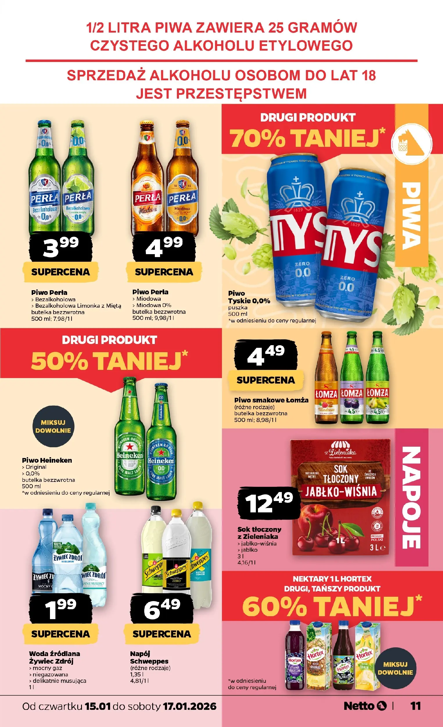 Netto gazetka - Spożywcza od 15.01.2026 - Aktualne promocje | Strona: 11 | Produkty: Woda źródlana, Mięta, Piwo perła, Piwo