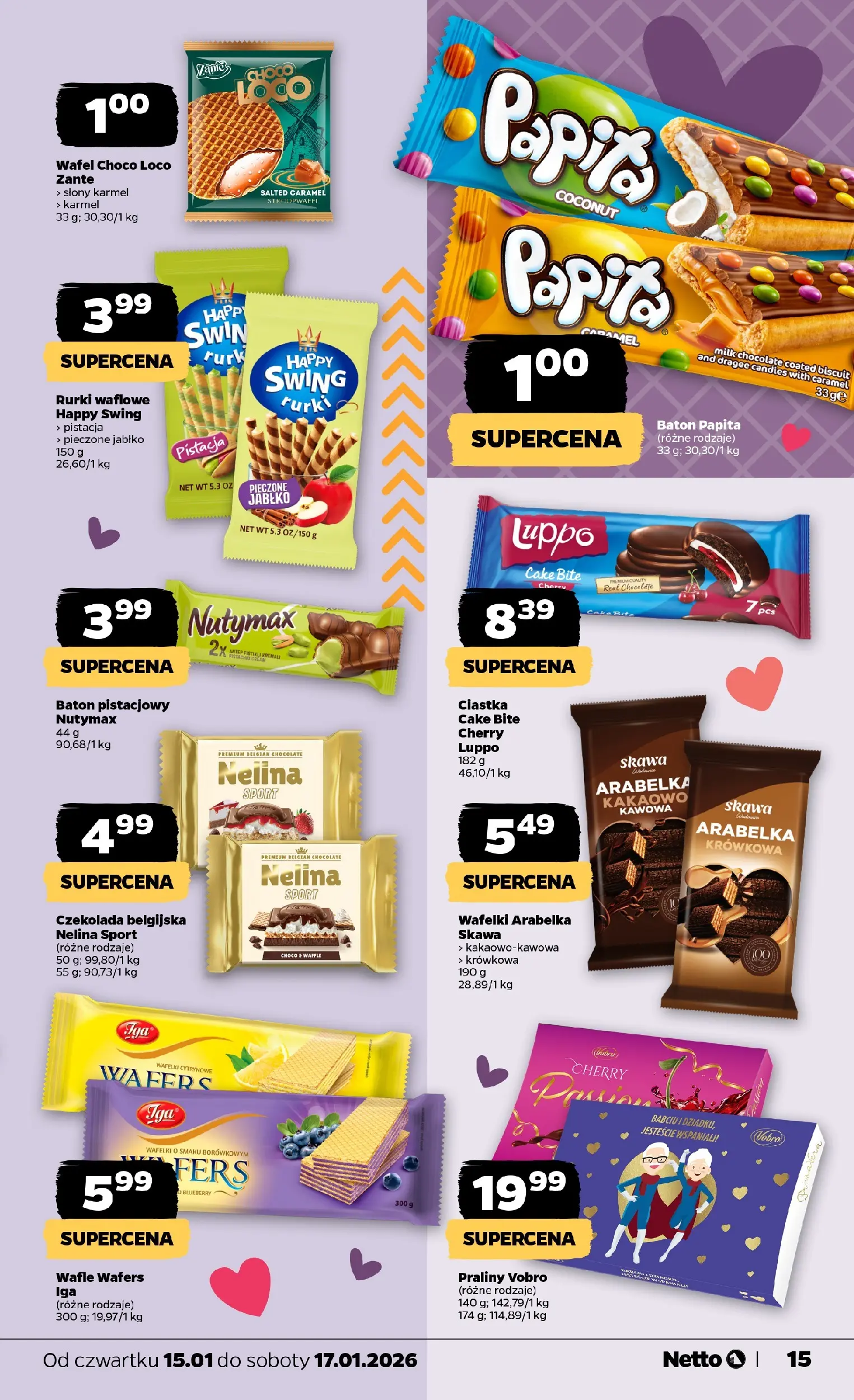 Netto gazetka - Spożywcza od 15.01.2026 - Aktualne promocje | Strona: 15 | Produkty: Wafle, Baton, Wafelki, Czekolada