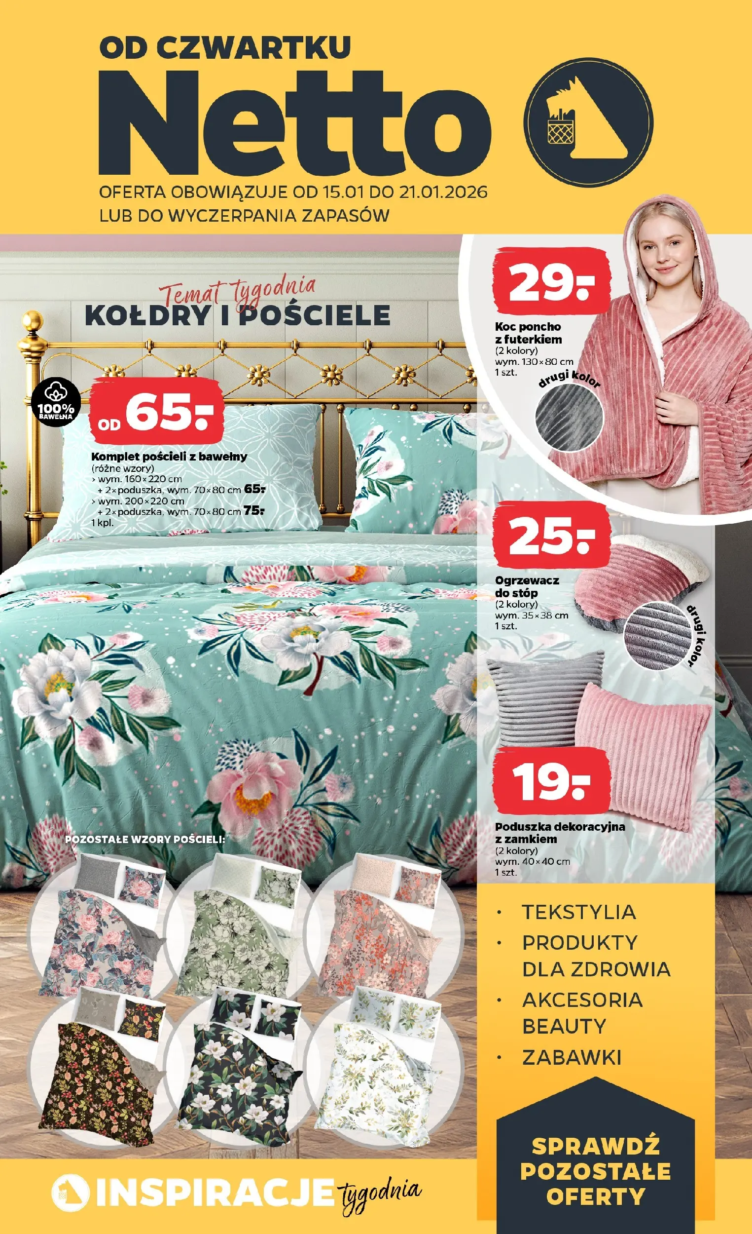 Netto gazetka - Spożywcza od 15.01.2026 - Aktualne promocje | Strona: 20 | Produkty: Poduszka, Koc, Tekstylia