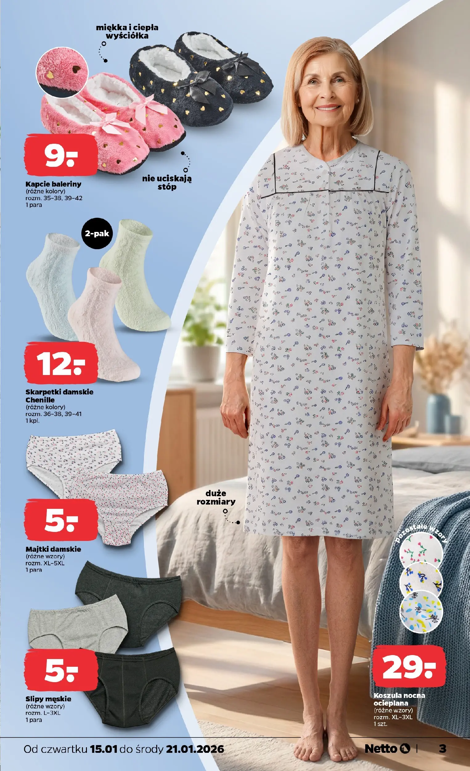 Netto gazetka - Spożywcza od 15.01.2026 - Aktualne promocje | Strona: 22 | Produkty: Koszula, Baleriny, Kapcie, Skarpetki