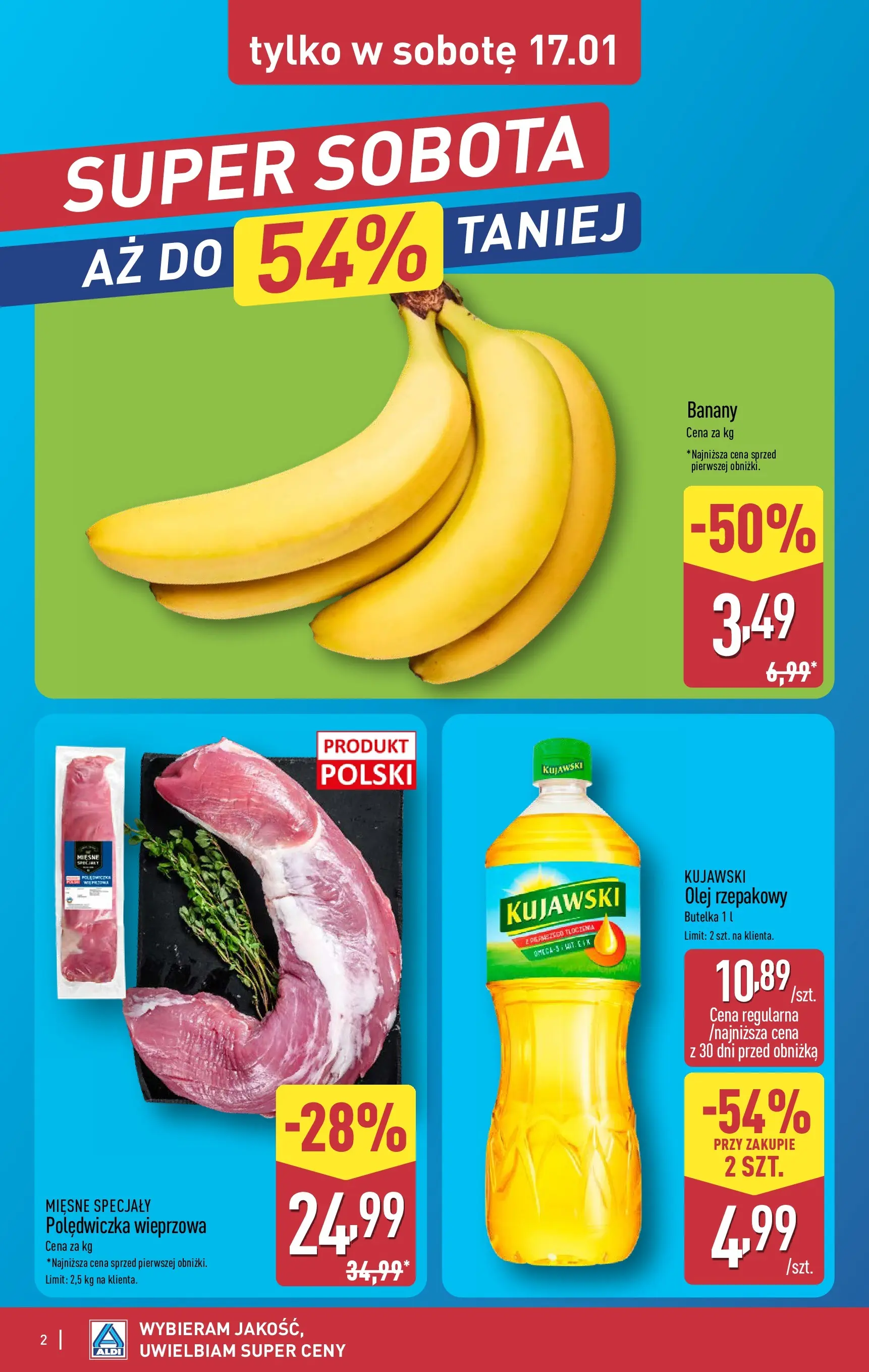 Aldi Gazetka - Okazje na weekend od 15.01.2026 - Ulotka PDF, promocje | Strona: 2 | Produkty: Olej rzepakowy, Polędwiczka wieprzowa, Olej, Banany