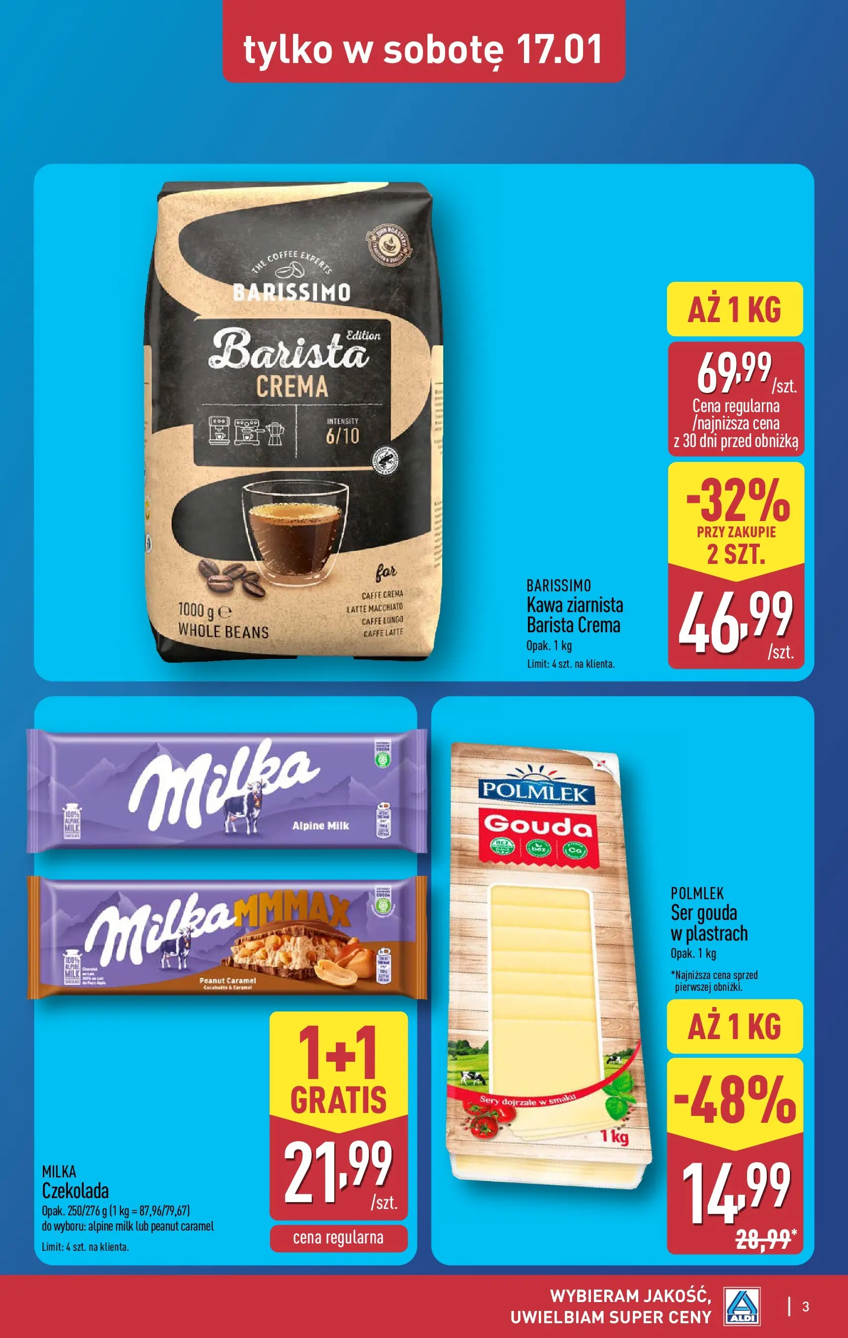 Aldi Gazetka - Okazje na weekend od 15.01.2026 - Ulotka PDF, promocje | Strona: 3 | Produkty: Milka, Sery, Ser, Kawa