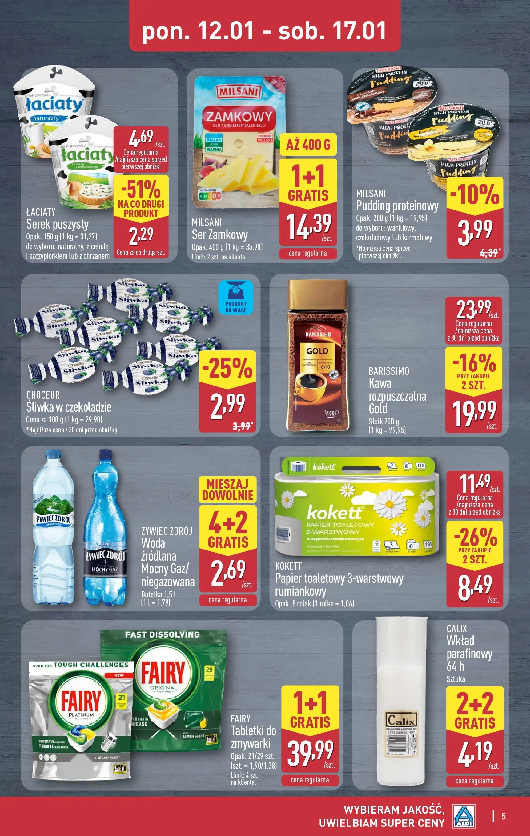 Aldi Gazetka - Okazje na weekend od 15.01.2026 - Ulotka PDF, promocje | Strona: 5 | Produkty: Papier toaletowy, Ser, Kawa, Fairy