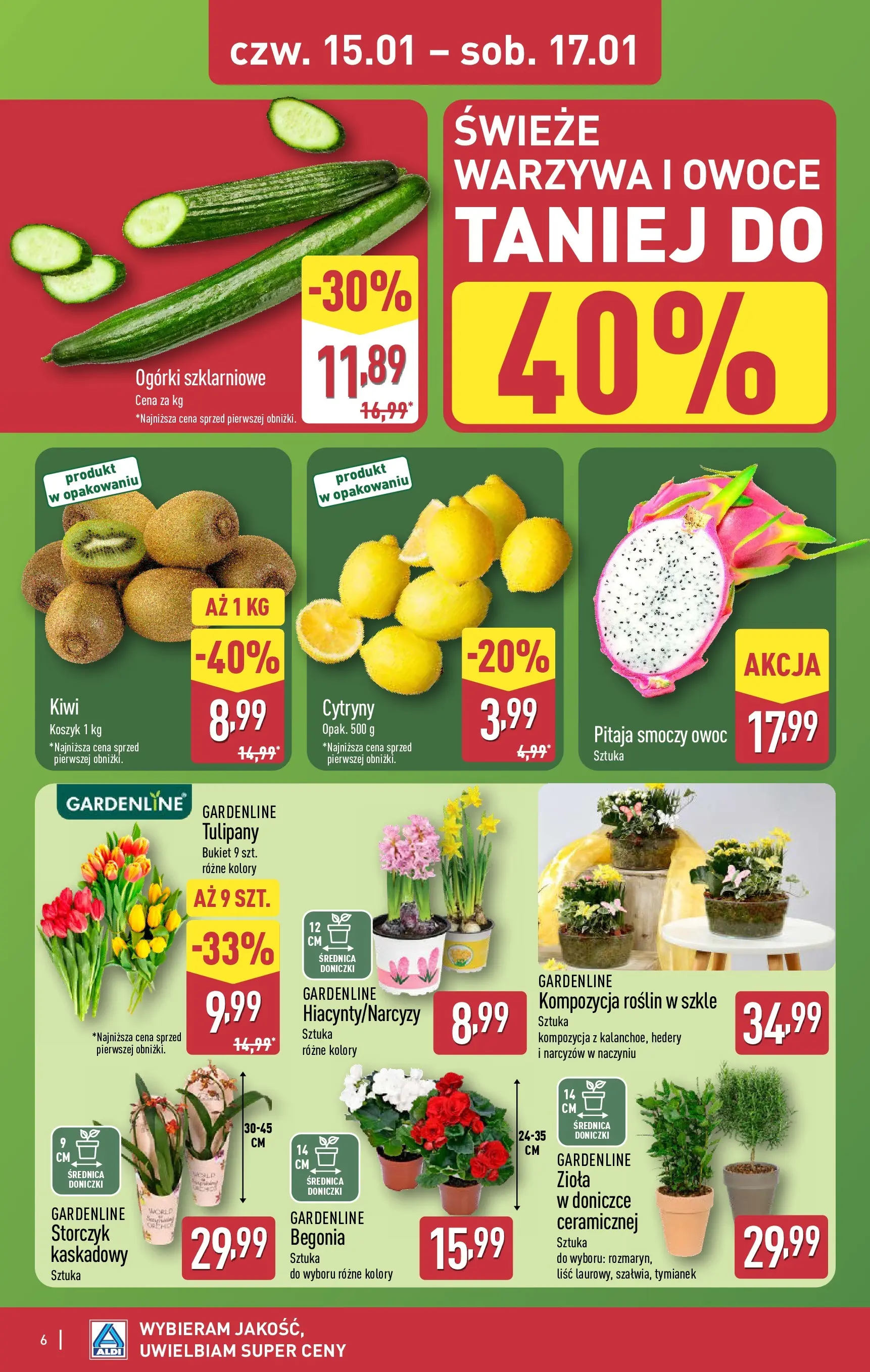 Aldi Gazetka - Okazje na weekend od 15.01.2026 - Ulotka PDF, promocje | Strona: 6 | Produkty: Cytryny, Pitaja, Kiwi, Tulipany