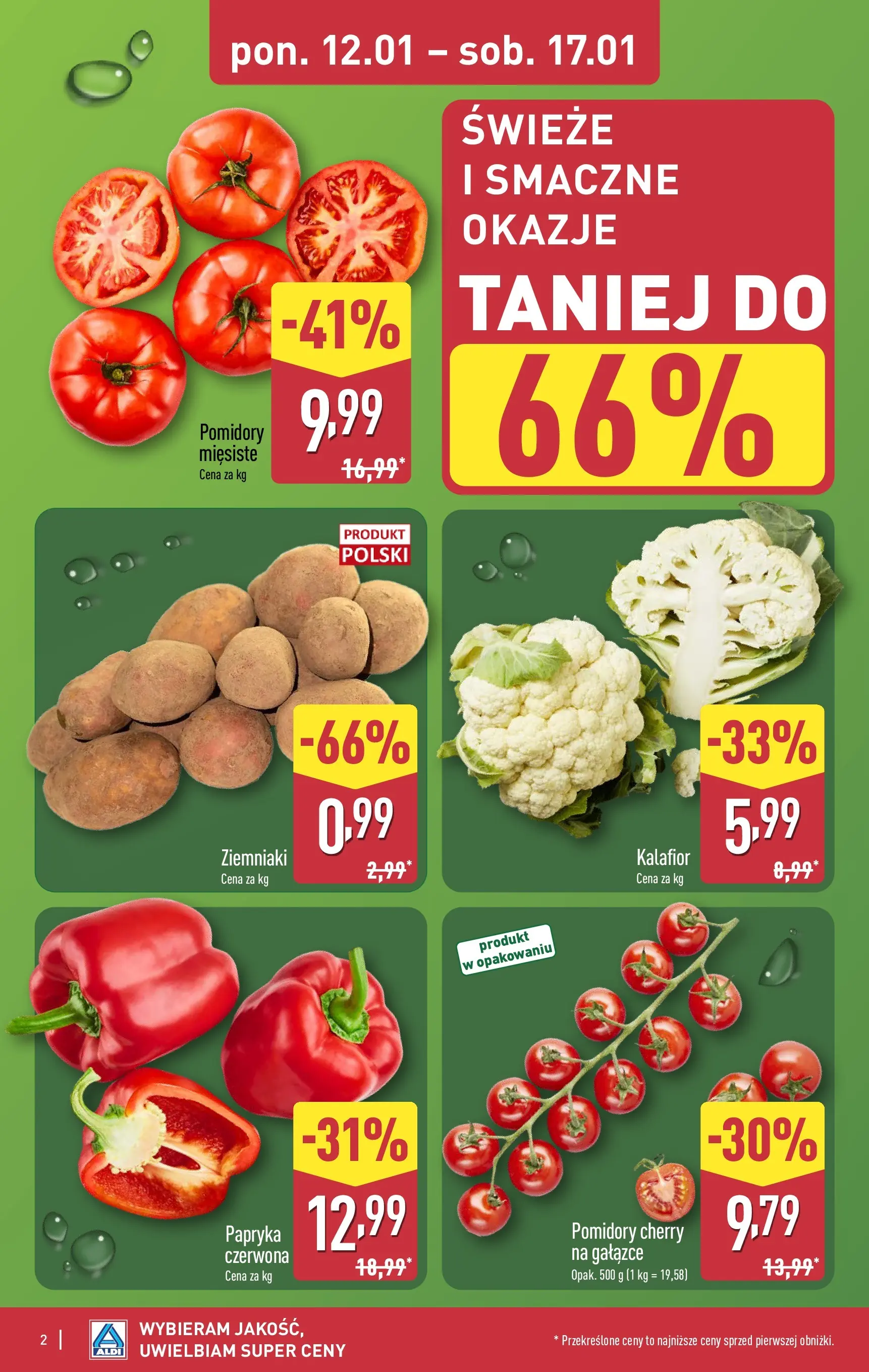 Aldi Gazetka od 12.01.2026 - Ulotka PDF, promocje | Strona: 2 | Produkty: Kalafior, Papryka, Pomidory, Ziemniaki