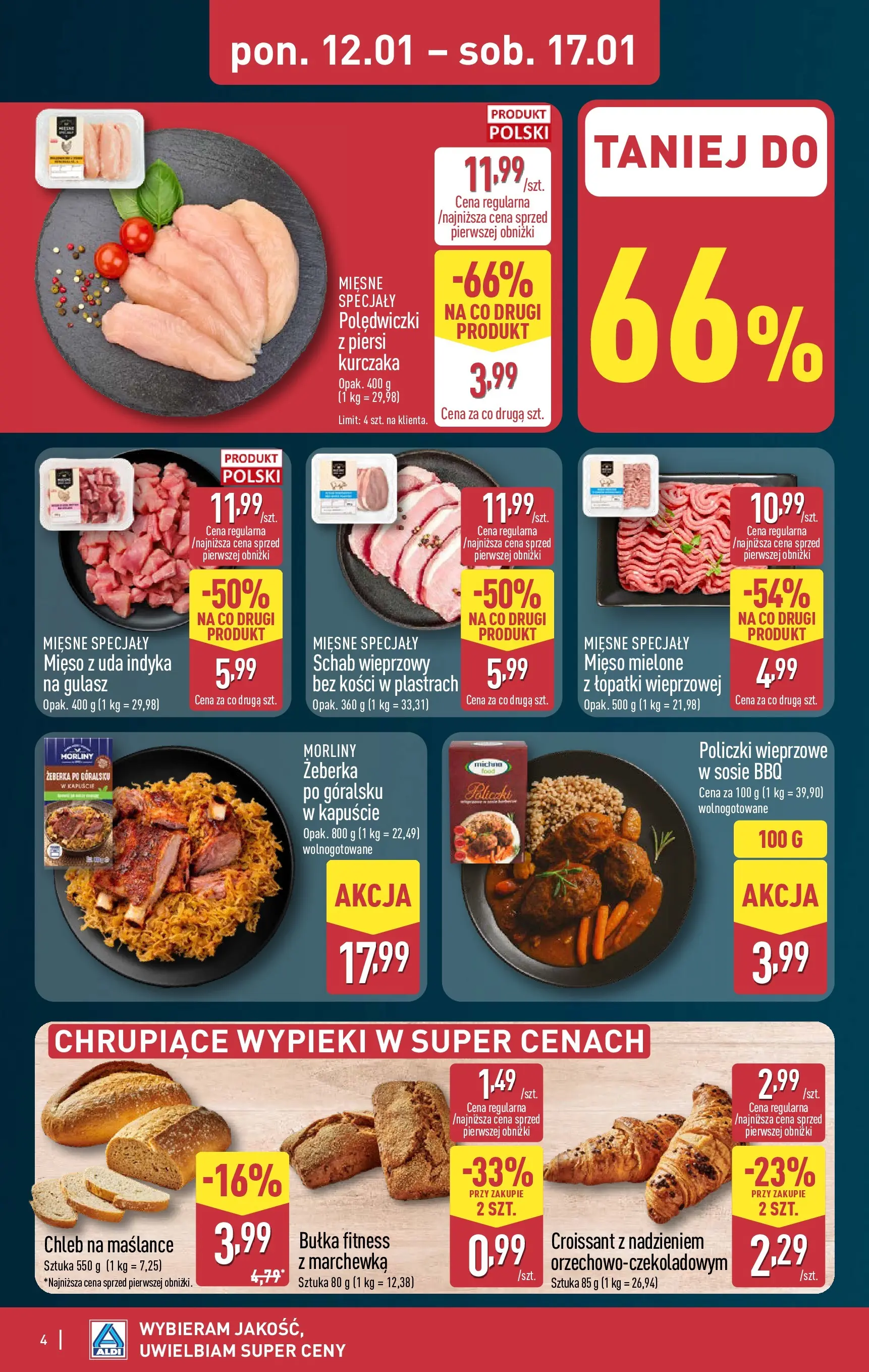 Aldi Gazetka od 12.01.2026 - Ulotka PDF, promocje | Strona: 4 | Produkty: Mięso, Schab wieprzowy bez kości, Marchewka, Gulasz
