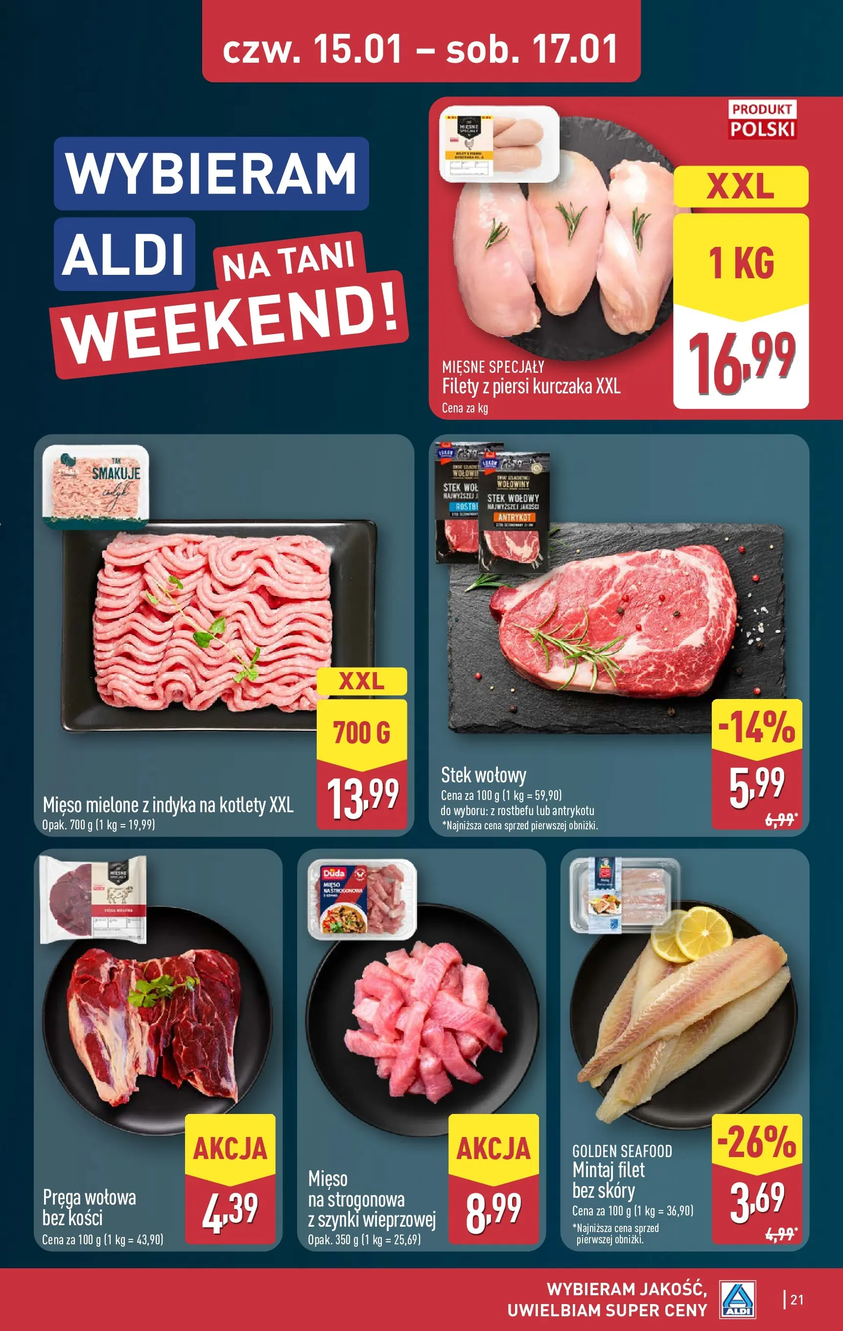 Aldi Gazetka od 12.01.2026 - Ulotka PDF, promocje | Strona: 21 | Produkty: Piersi, Mięso, Mintaj, Kotlety