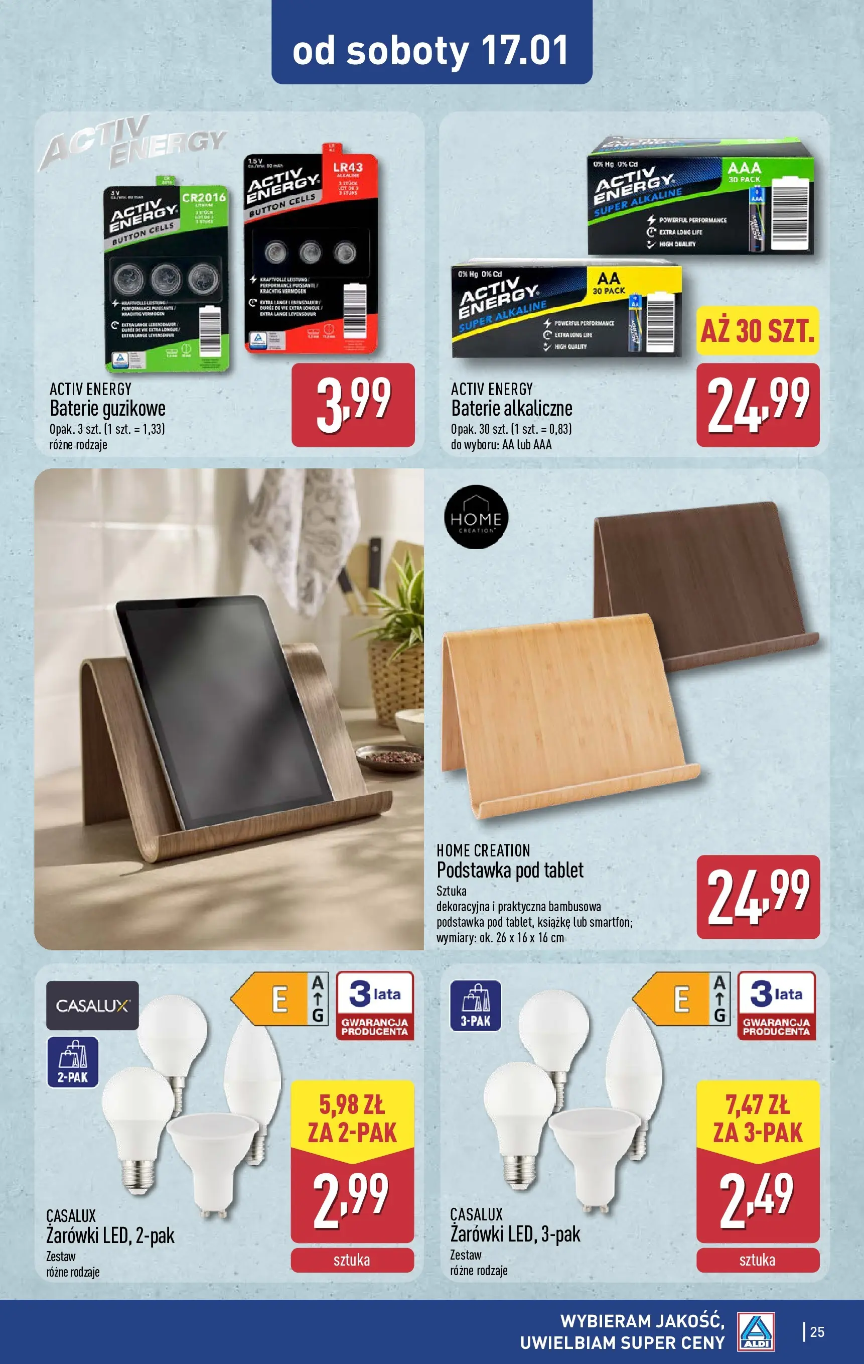 Aldi Gazetka od 12.01.2026 - Ulotka PDF, promocje | Strona: 25 | Produkty: Tablet, Baterie, Żarówki