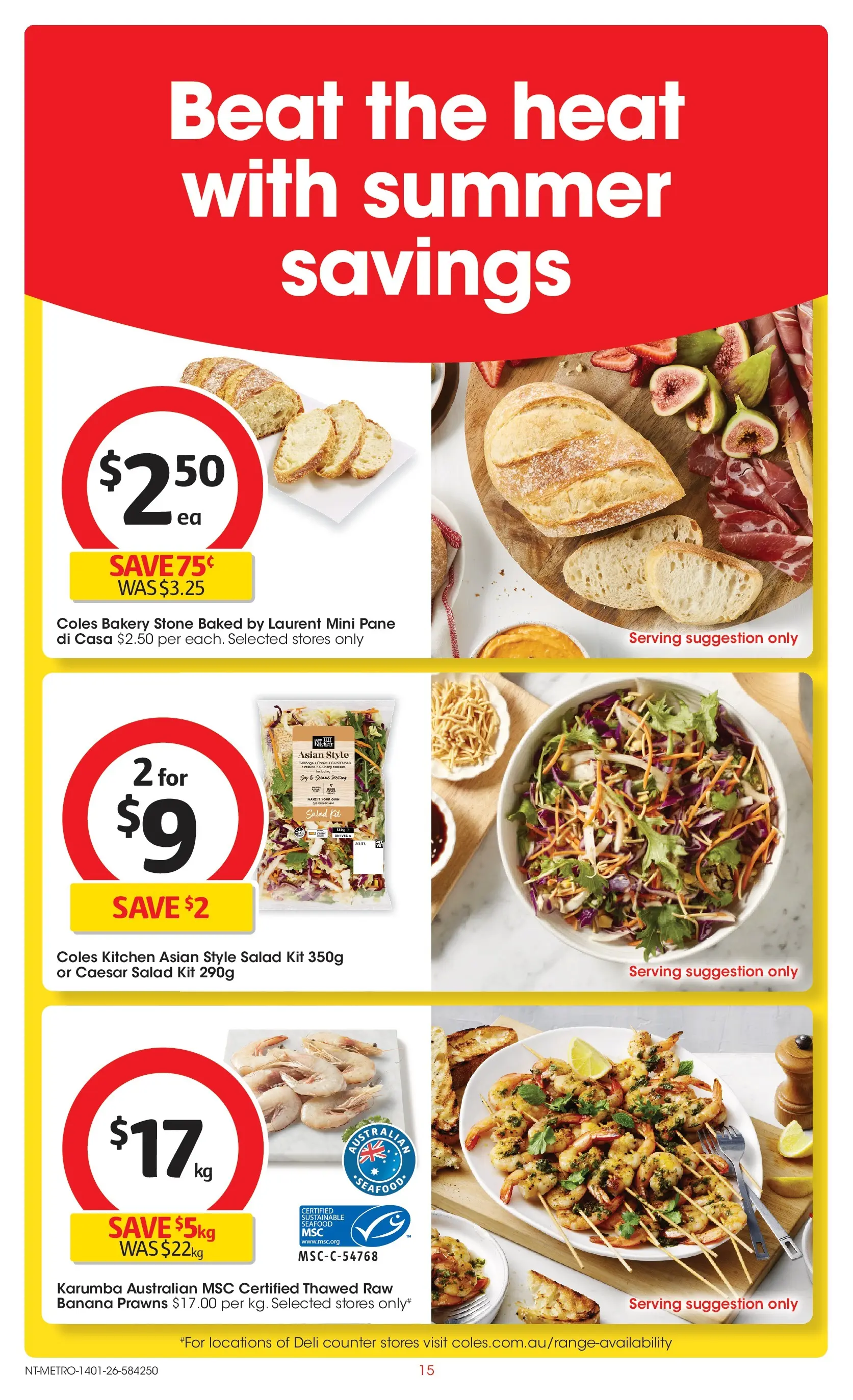 ﻿Coles catalogue valid from 14/01/2026 > Online Australia | Page: 15 | Products: Prawns, Salad, Sustainable, Bakery