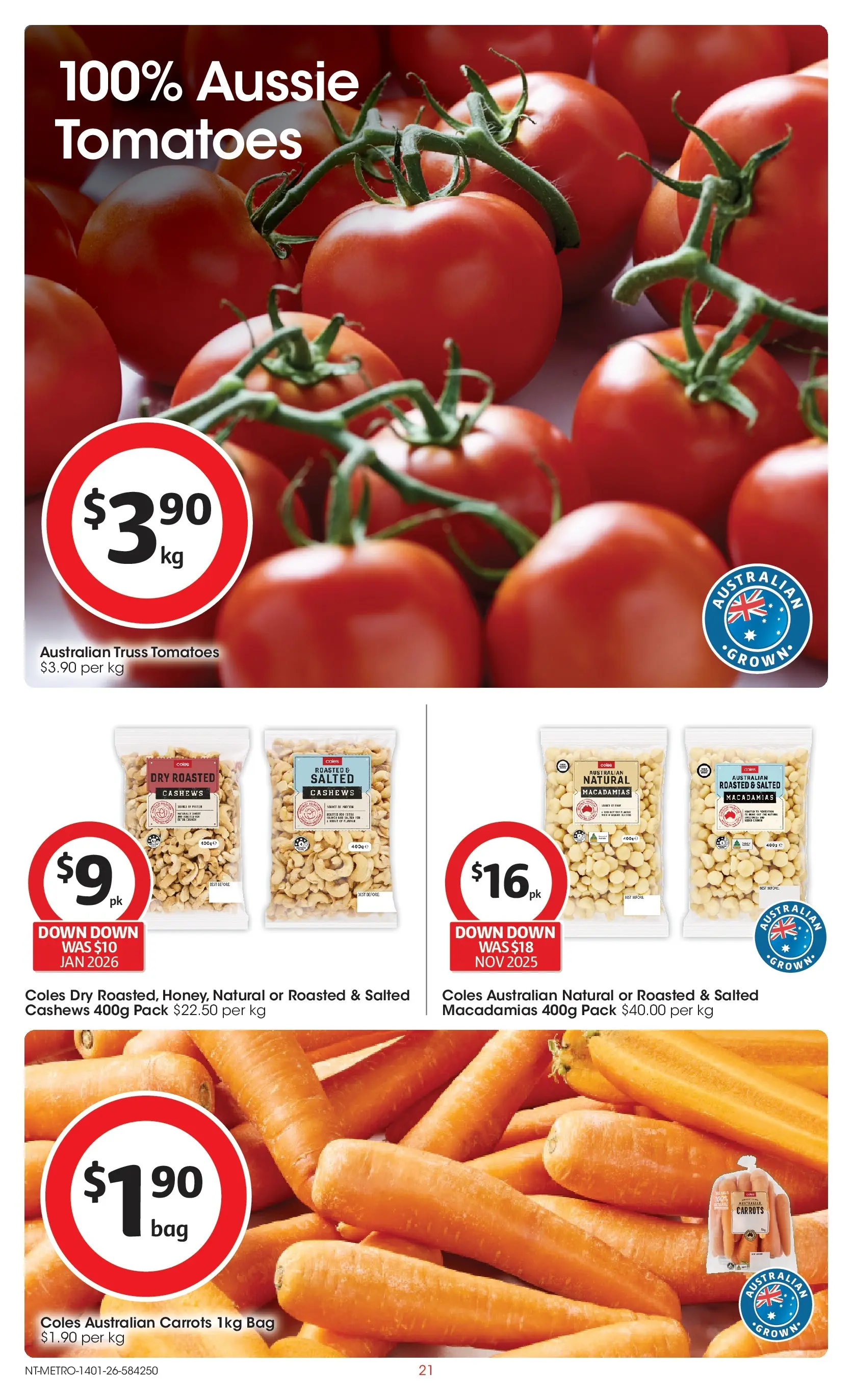 ﻿Coles catalogue valid from 14/01/2026 > Online Australia | Page: 21 | Products: Tomatoes, Carrots, Bag