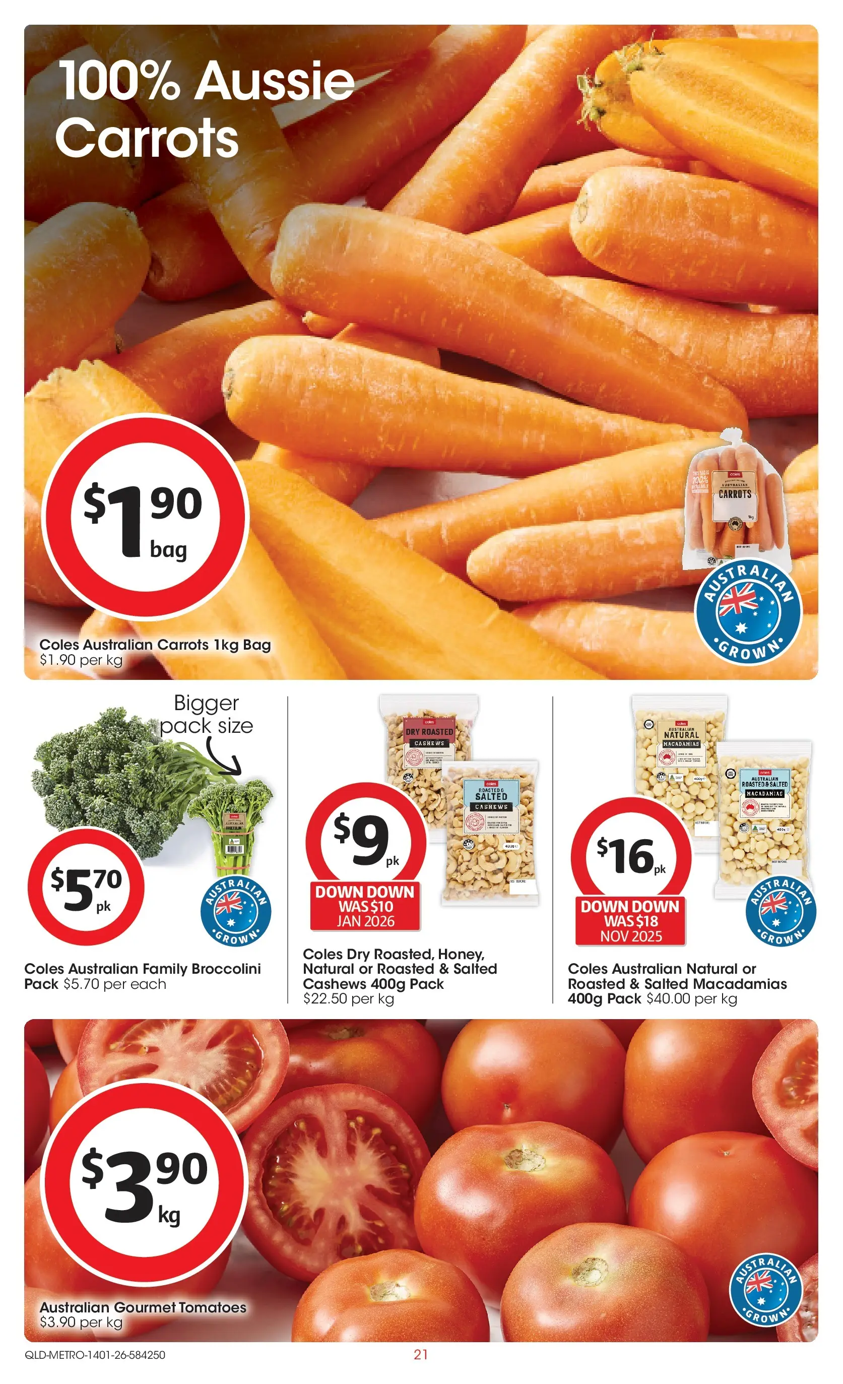 ﻿Coles catalogue valid from 14/01/2026 > Online Australia | Page: 21 | Products: Tomatoes, Carrots, Bag