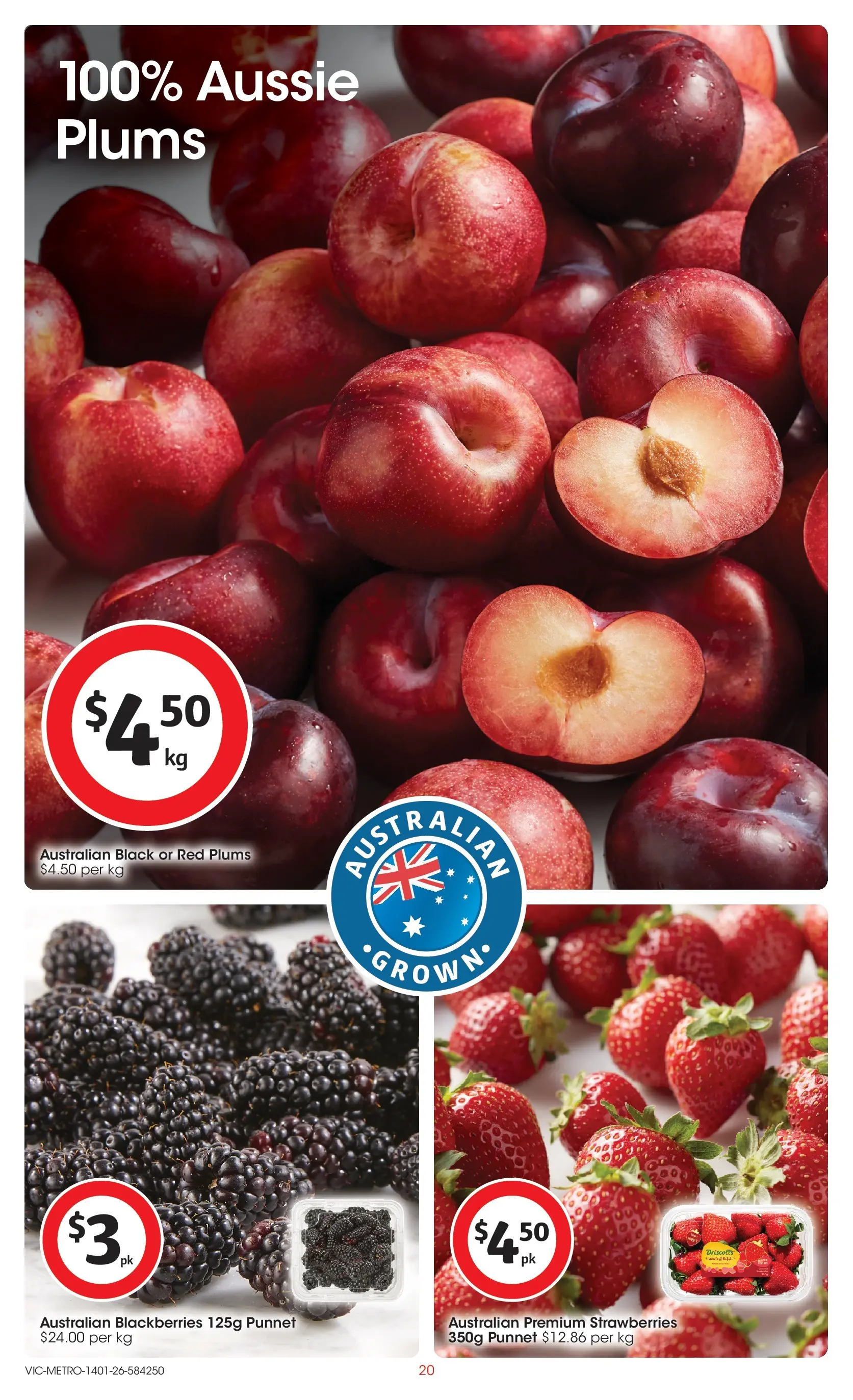 ﻿Coles catalogue valid from 14/01/2026 > Online Australia | Page: 20 | Products: Strawberries, Plums
