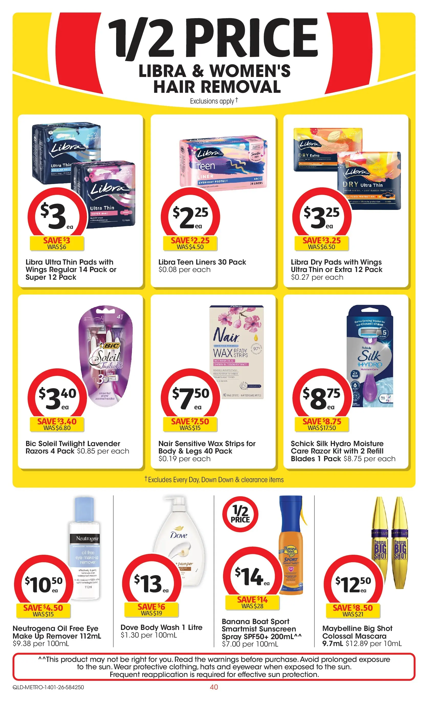 ﻿Coles catalogue valid from 14/01/2026 > Online Australia | Page: 40 | Products: Sunscreen, Makeup, Hair removal, Razors