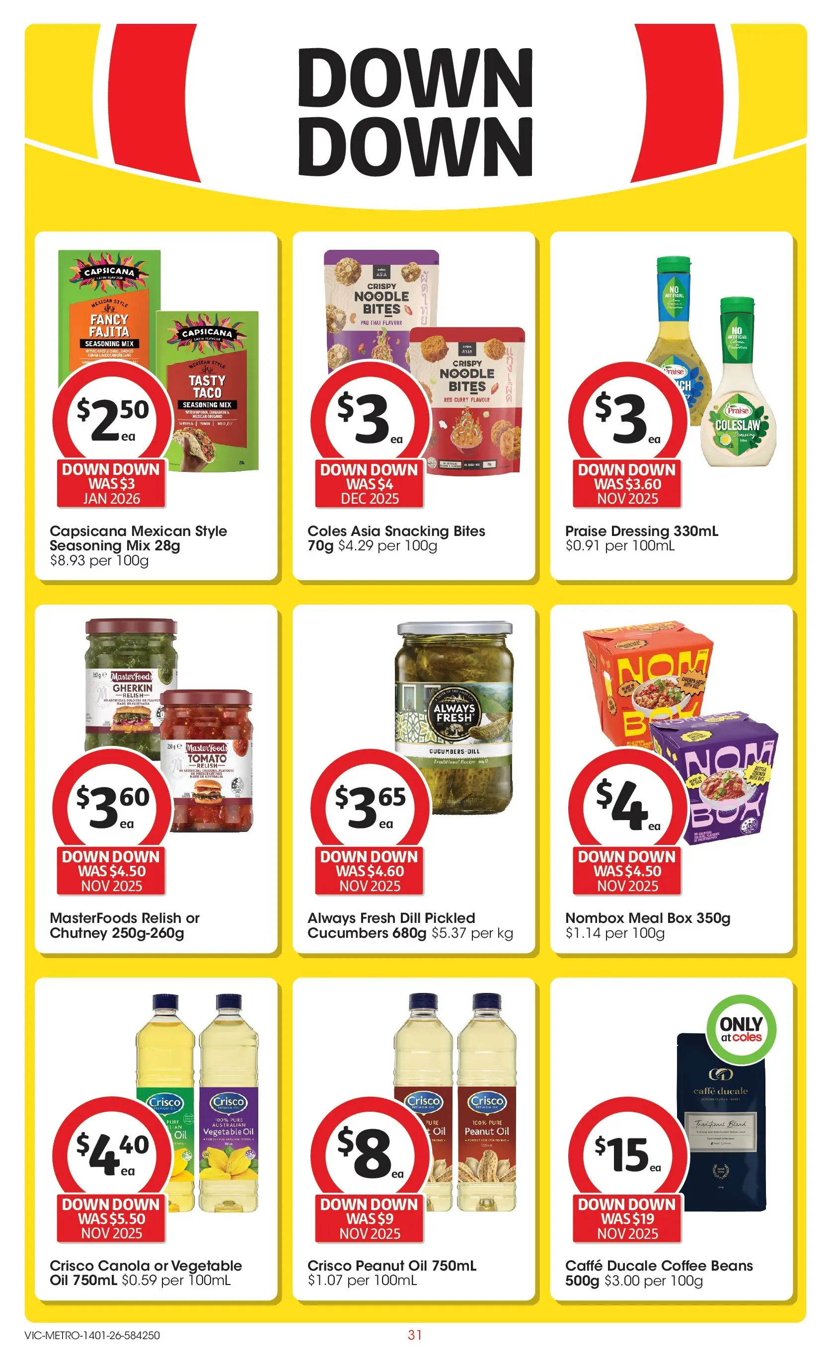 ﻿Coles catalogue valid from 14/01/2026 > Online Australia | Page: 31 | Products: Curry, Oil, Cucumbers, Relish