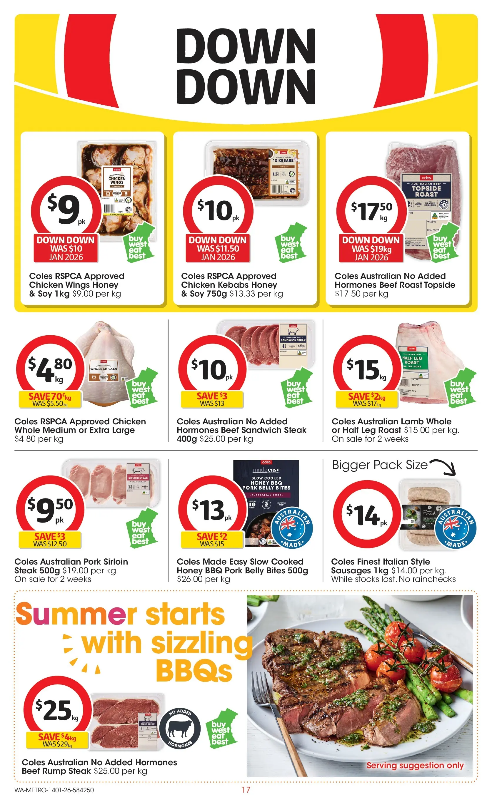 ﻿Coles catalogue valid from 14/01/2026 > Online Australia | Page: 17 | Products: Chicken, Lamb, Beef, Steak