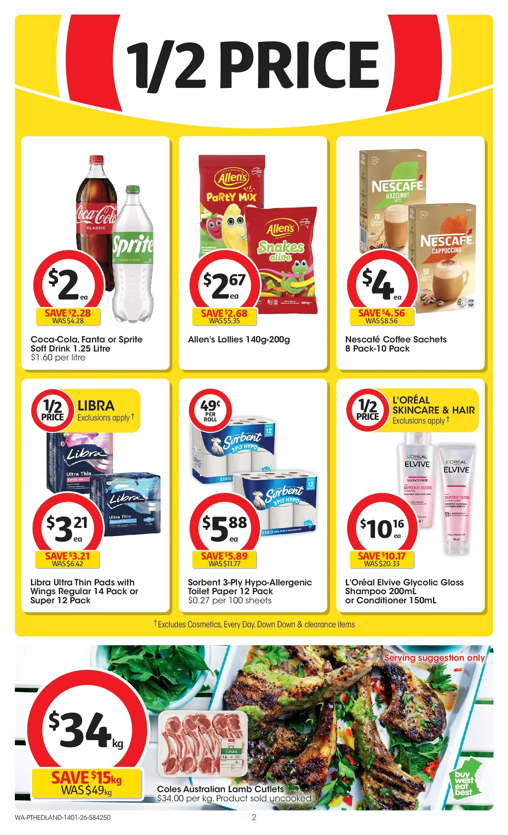 ﻿Coles catalogue valid from 14/01/2026 > Online Australia | Page: 2 | Products: Lamb, Lollies, Toilet paper, Nescafe